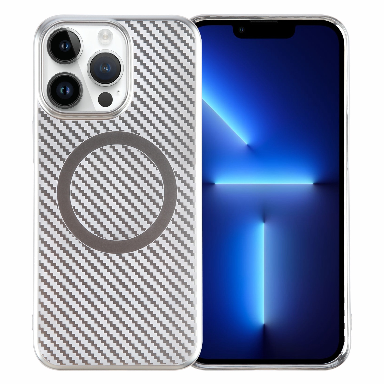 For iPhone 13 Pro Max 6D Plated Carbon Fiber Clear Magsafe PC Phone Case(Starlight Silver) For iPhone 13 Pro Max 6D Plated Carbon Fiber Clear Magsafe PC Phone Case(Starlight Silver)