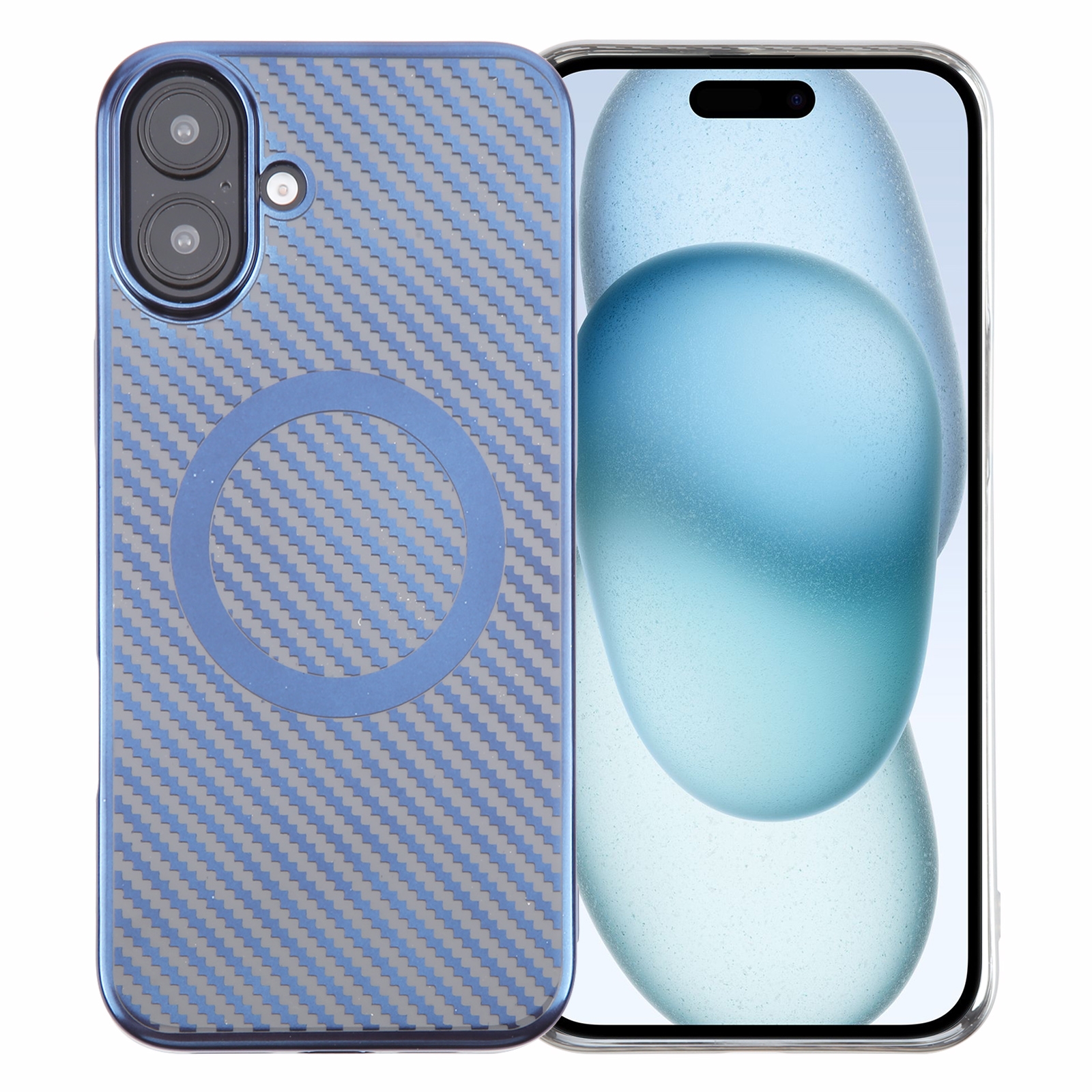 For iPhone 16 6D Plated Carbon Fiber Clear Magsafe PC Phone Case(Dream Blue) For iPhone 16 6D Plated Carbon Fiber Clear Magsafe PC Phone Case(Dream Blue)