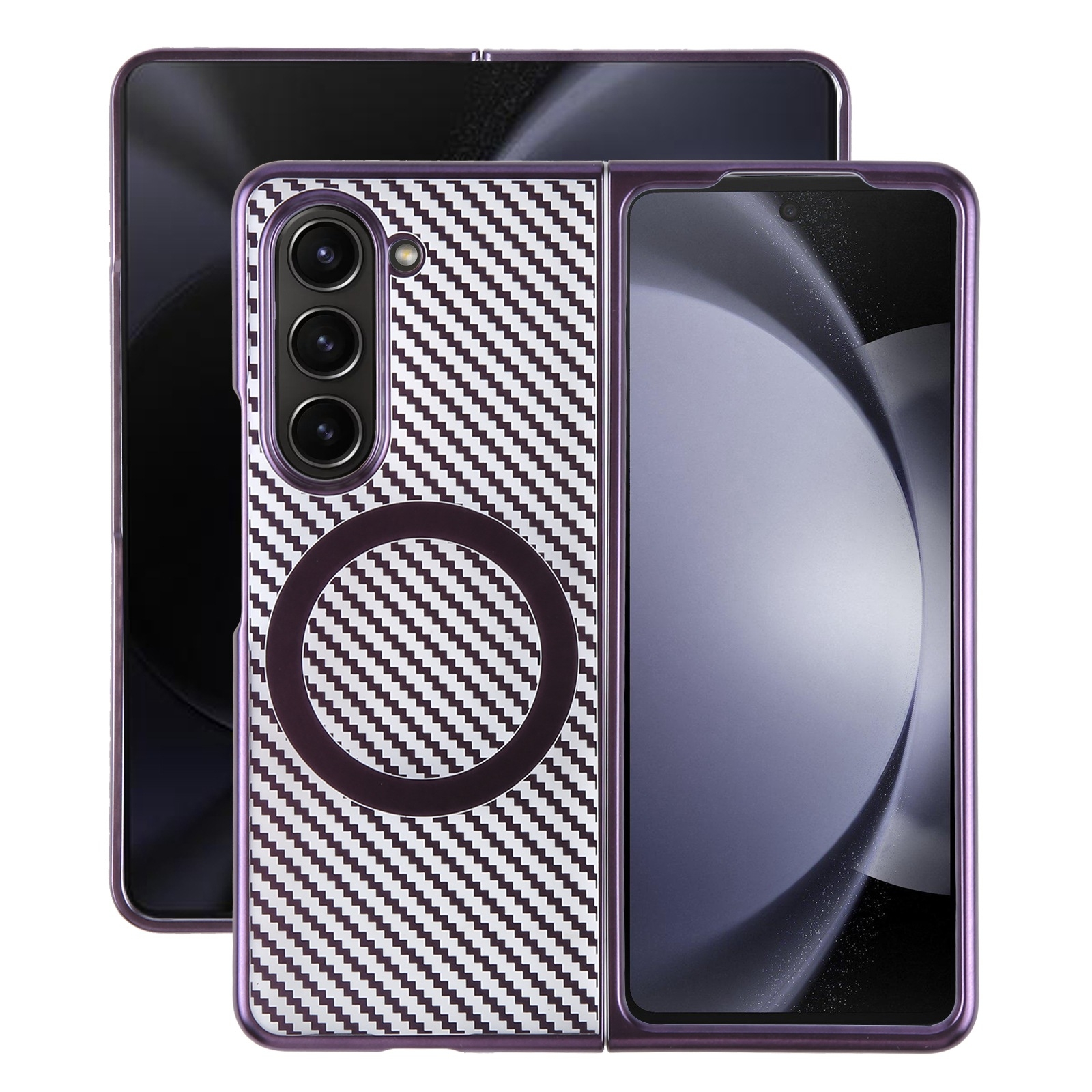 For Samsung Galaxy Z Fold5 6D Plated Carbon Fiber Clear Magsafe PC Phone Case(Aurora Purple) For Samsung Galaxy Z Fold5 6D Plated Carbon Fiber Clear Magsafe PC Phone Case(Aurora Purple)