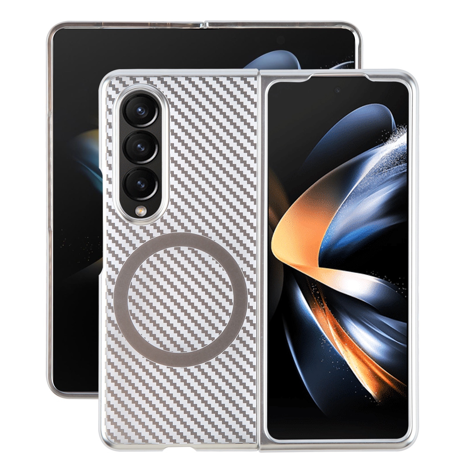 For Samsung Galaxy Z Fold4 6D Plated Carbon Fiber Clear Magsafe PC Phone Case(Starlight Silver) For Samsung Galaxy Z Fold4 6D Plated Carbon Fiber Clear Magsafe PC Phone Case(Starlight Silver)