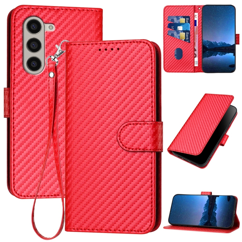 For Samsung Galaxy Z Fold5 5G YX0070 Carbon Fiber Buckle Leather Phone Case with Lanyard(Red) For Samsung Galaxy Z Fold5 5G YX0070 Carbon Fiber Buckle Leather Phone Case with Lanyard(Red)