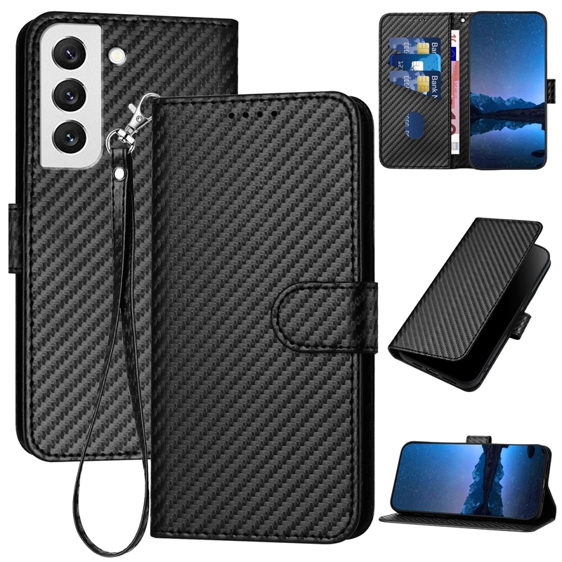 For Samsung Galaxy S22 5G YX0070 Carbon Fiber Buckle Leather Phone Case with Lanyard(Black) For Samsung Galaxy S22 5G YX0070 Carbon Fiber Buckle Leather Phone Case with Lanyard(Black)
