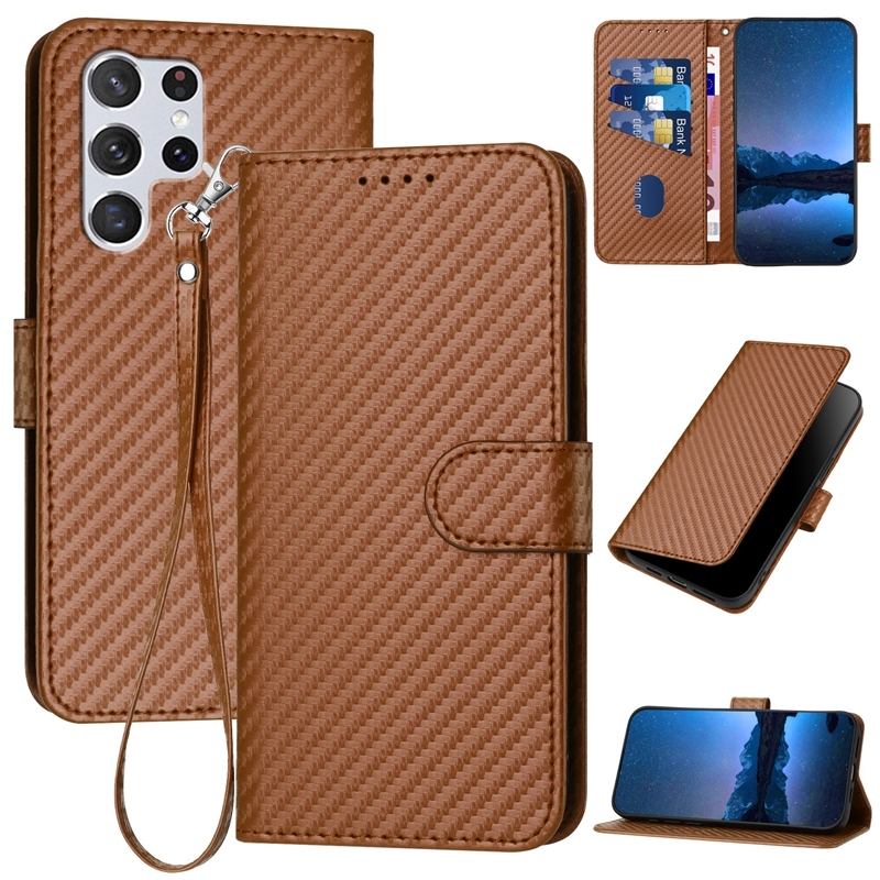For Samsung Galaxy S22 Ultra 5G YX0070 Carbon Fiber Buckle Leather Phone Case with Lanyard(Coffee) For Samsung Galaxy S22 Ultra 5G YX0070 Carbon Fiber Buckle Leather Phone Case with Lanyard(Coffee)