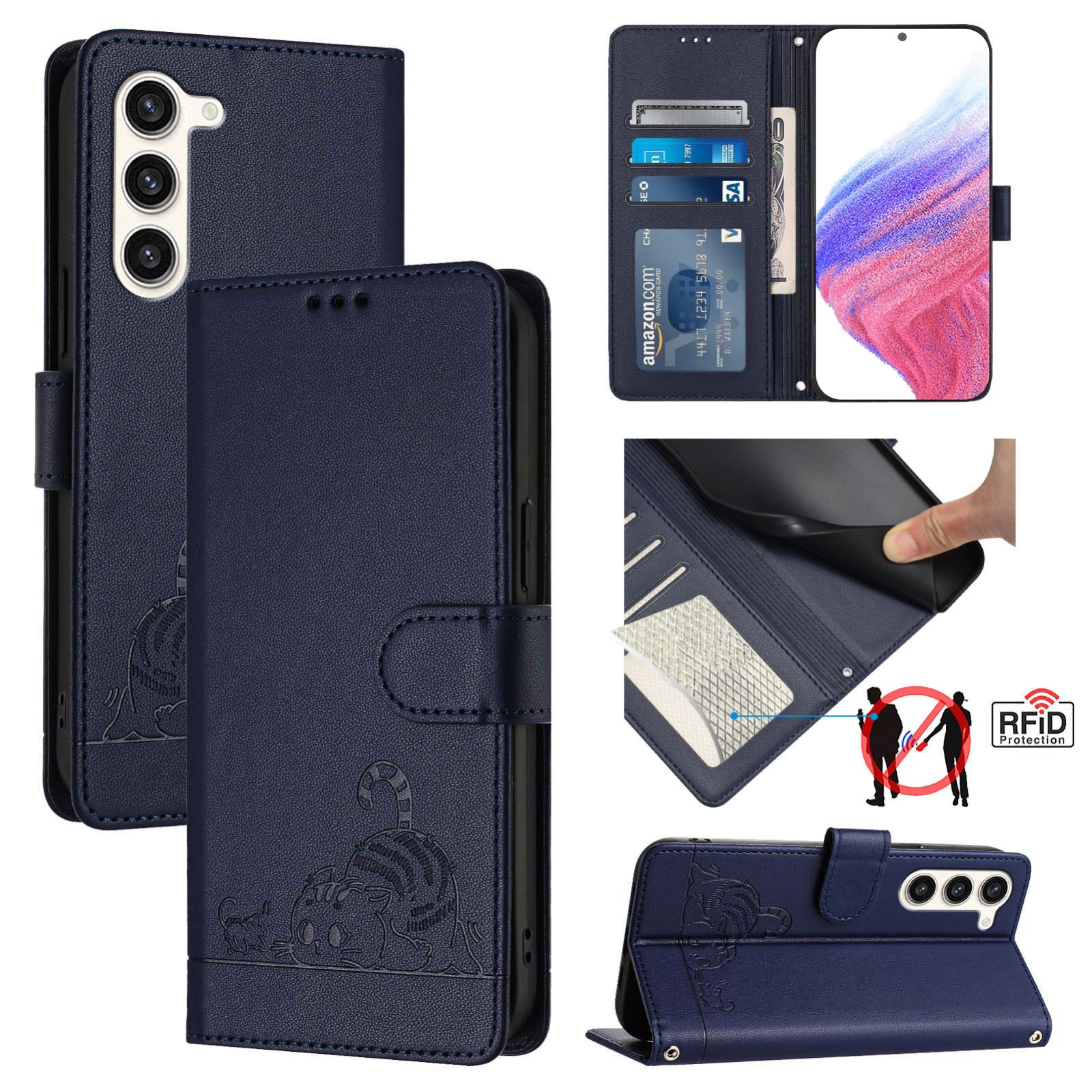 For Samsung Galaxy S23+ 5G Cat Rat Embossed Pattern RFID Leather Phone Case with Lanyard(Blue) For Samsung Galaxy S23+ 5G Cat Rat Embossed Pattern RFID Leather Phone Case with Lanyard(Blue)