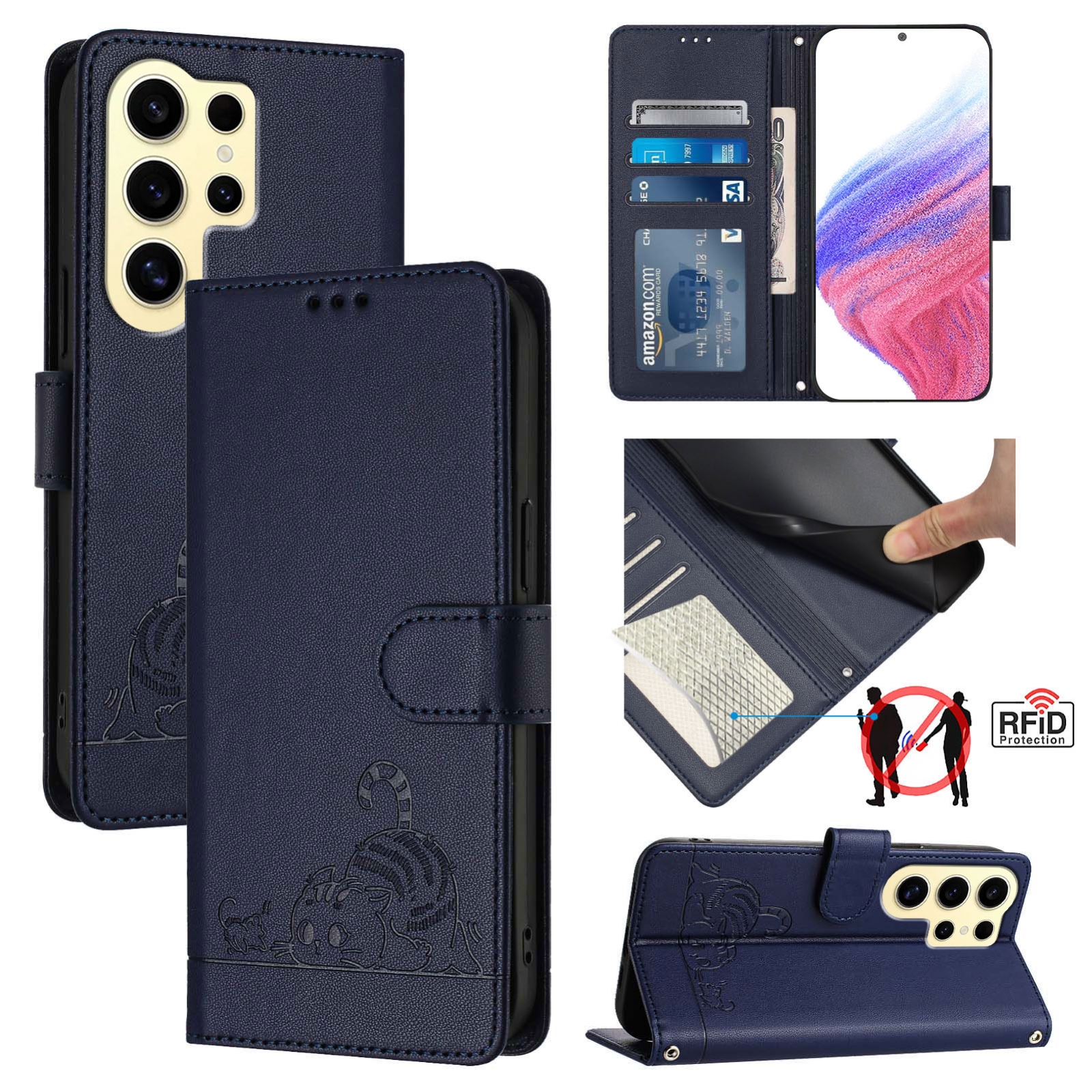 For Samsung Galaxy S24 Ultra 5G Cat Rat Embossed Pattern RFID Leather Phone Case with Lanyard(Blue) For Samsung Galaxy S24 Ultra 5G Cat Rat Embossed Pattern RFID Leather Phone Case with Lanyard(Blue)