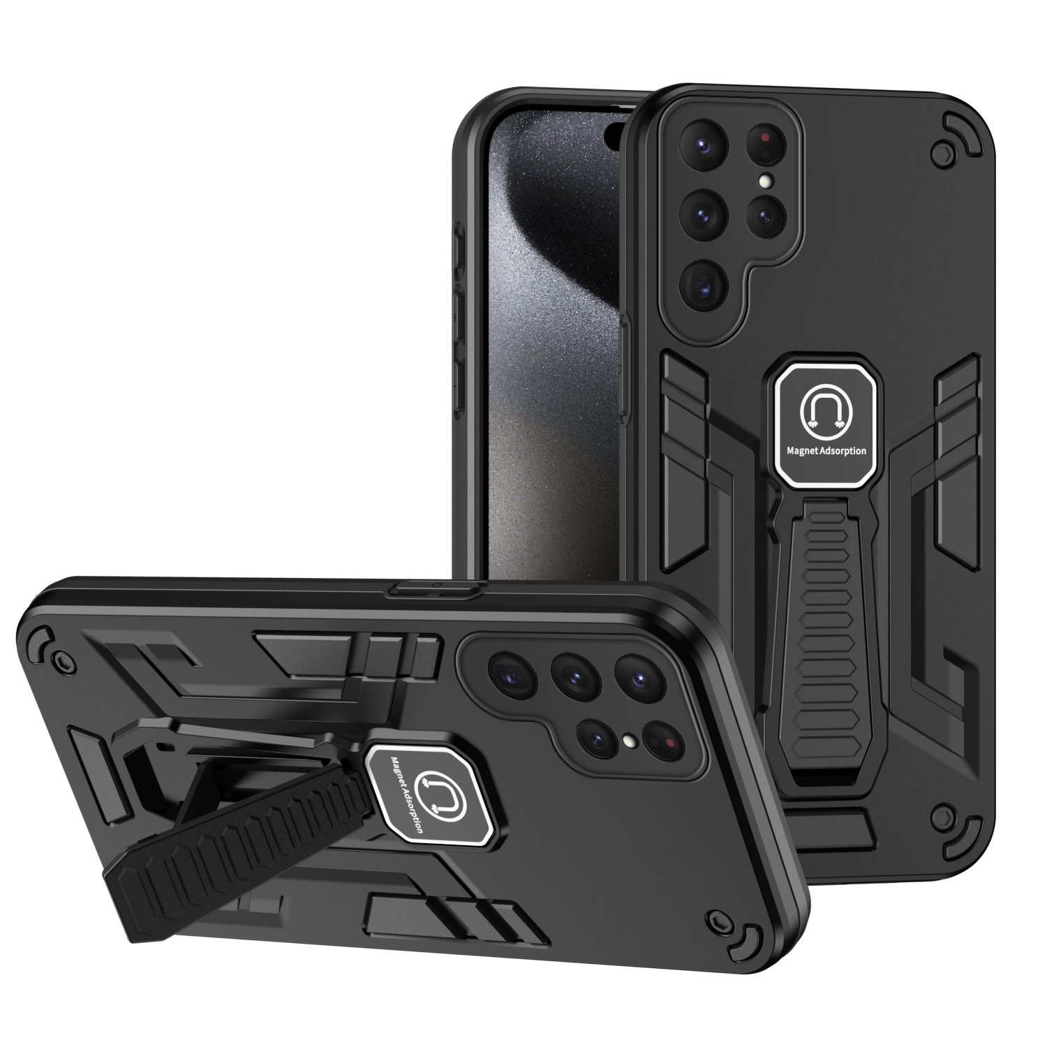 For Samsung Galaxy S24 Ultra 5G Shockproof Holder Phone Case(Black) For Samsung Galaxy S24 Ultra 5G Shockproof Holder Phone Case(Black)