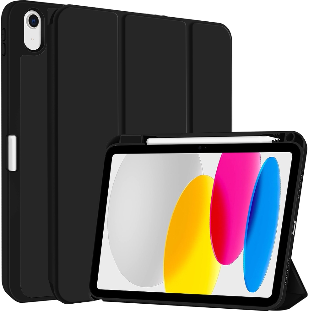 For iPad 10th Gen 10.9 2022 3-fold TPU Smart Leather Tablet Case with Pen Slot(Black) For iPad 10th Gen 10.9 2022 3-fold TPU Smart Leather Tablet Case with Pen Slot(Black)