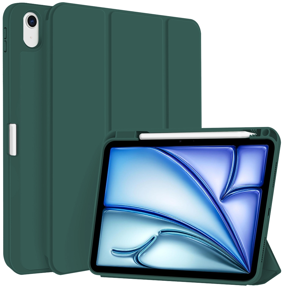 For iPad Air 11 2024 3-fold TPU Smart Leather Tablet Case with Pen Slot(Dark Green) For iPad Air 11 2024 3-fold TPU Smart Leather Tablet Case with Pen Slot(Dark Green)