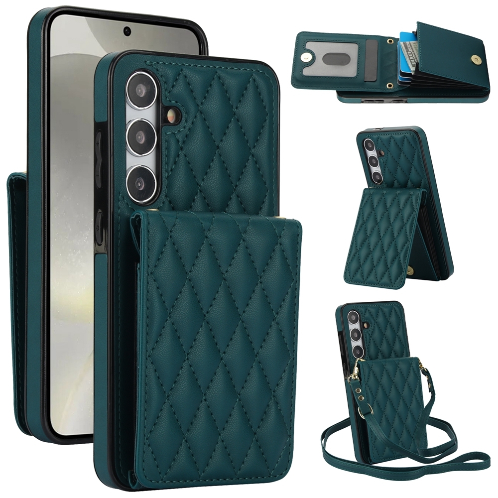 For Samsung Galaxy S24 5G YM015 Crossbody Rhombic Card Bag RFID Phone Case(Green) For Samsung Galaxy S24 5G YM015 Crossbody Rhombic Card Bag RFID Phone Case(Green)