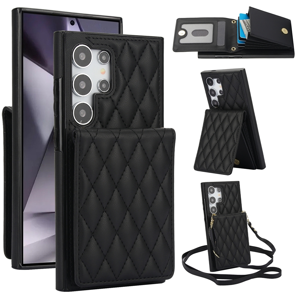 For Samsung Galaxy S23 Ultra 5G YM015 Crossbody Rhombic Card Bag RFID Phone Case(Black) For Samsung Galaxy S23 Ultra 5G YM015 Crossbody Rhombic Card Bag RFID Phone Case(Black)
