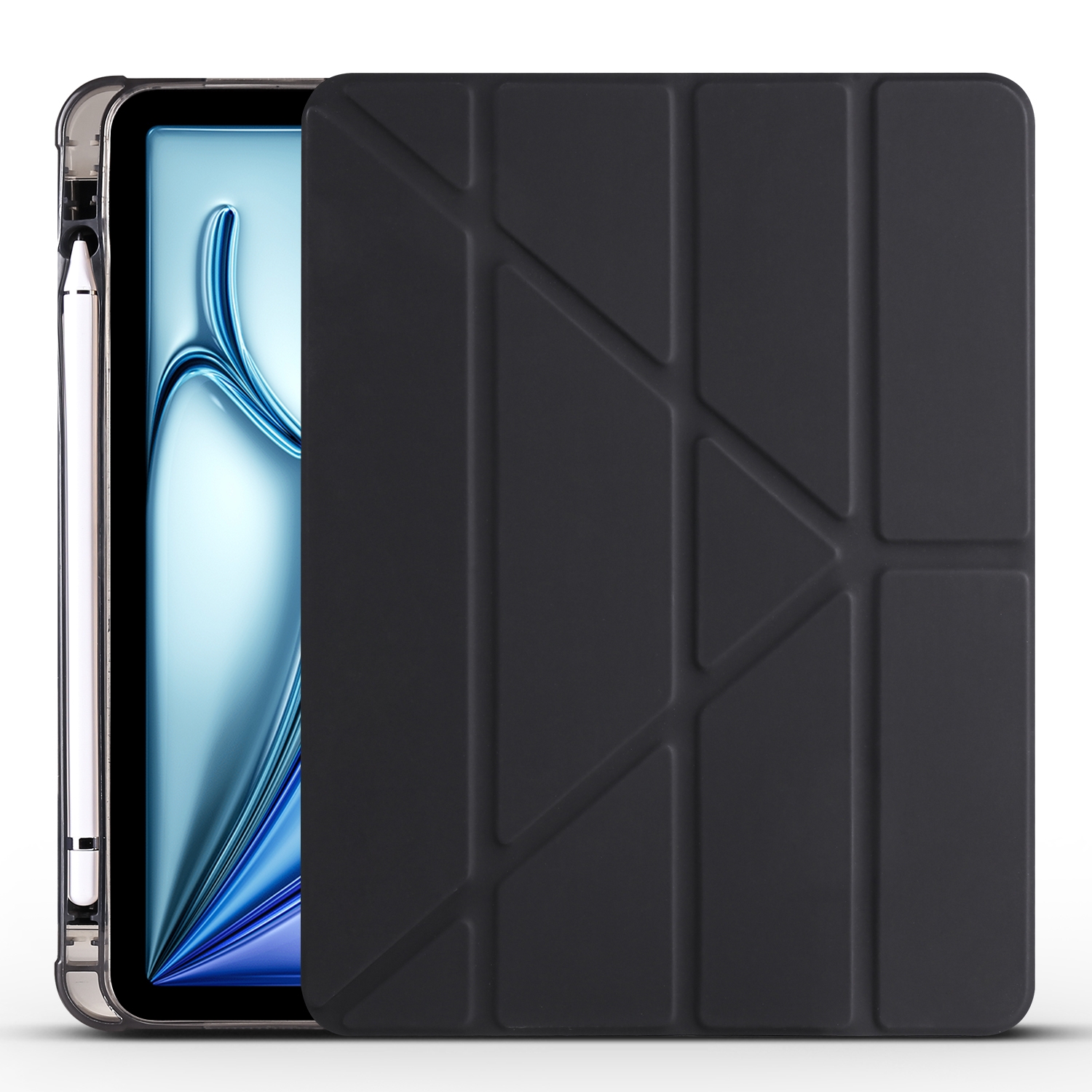 For iPad Air 11 2024 Multi-folding TPU Leather Smart Tablet Case with Pen Slot(Black) For iPad Air 11 2024 Multi-folding TPU Leather Smart Tablet Case with Pen Slot(Black)