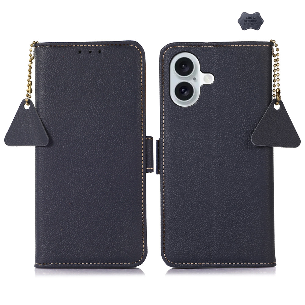 For iPhone 16 Side-Magnetic TJ Genuine Leather RFID Phone Case(Blue) For iPhone 16 Side-Magnetic TJ Genuine Leather RFID Phone Case(Blue)