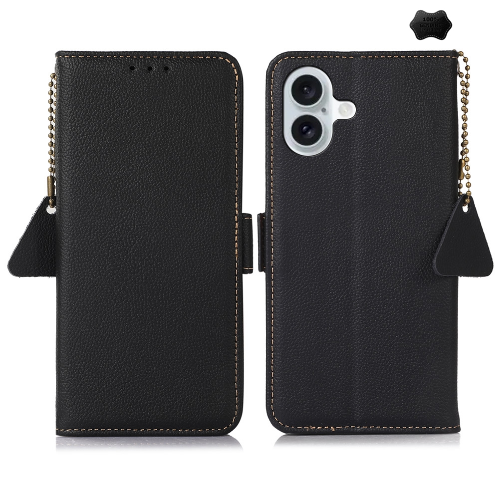 For iPhone 16 Plus Side-Magnetic TJ Genuine Leather RFID Phone Case(Black) For iPhone 16 Plus Side-Magnetic TJ Genuine Leather RFID Phone Case(Black)