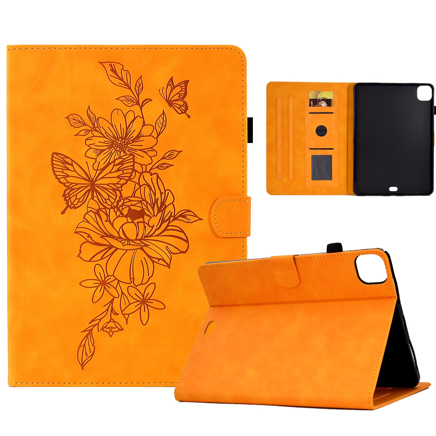 For iPad Pro 11 2024 Peony Butterfly Embossed Leather Smart Tablet Case(Khaki) For iPad Pro 11 2024 Peony Butterfly Embossed Leather Smart Tablet Case(Khaki)