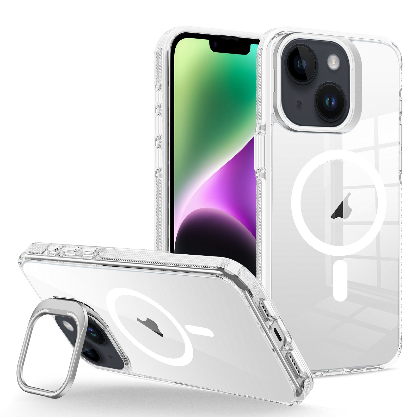 For iPhone 14/13 J2 High Transparent MagSafe Magnetic Frame Holder Phone Case(White) For iPhone 14/13 J2 High Transparent MagSafe Magnetic Frame Holder Phone Case(White)