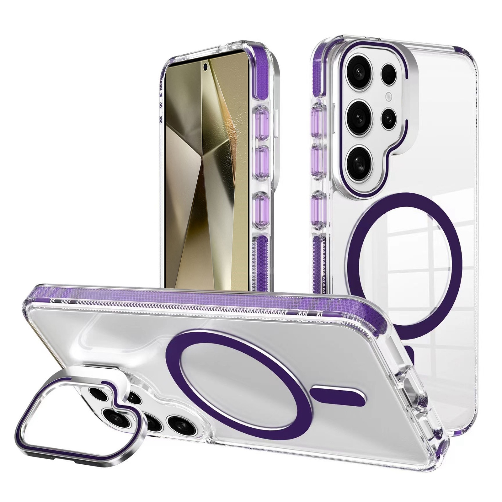 For Samsung Galaxy S24 Ultra 5G J2 High Transparent MagSafe Magnetic Frame Holder Phone Case(Dark Purple) For Samsung Galaxy S24 Ultra 5G J2 High Transparent MagSafe Magnetic Frame Holder Phone Case(Dark Purple)