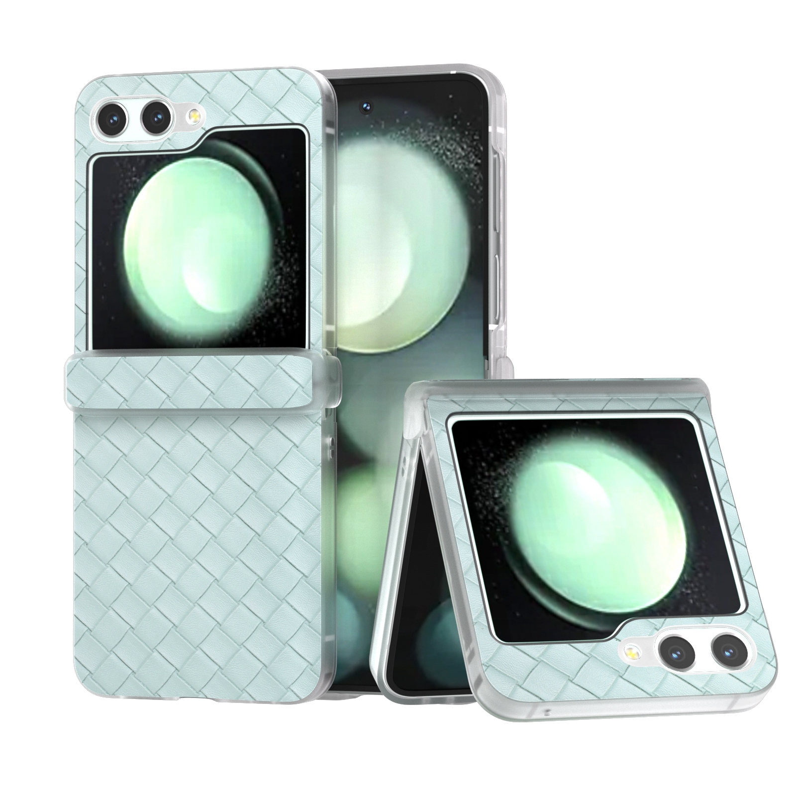 For Samsung Galaxy Z Flip5 5G 3 in 1 Woven Texture Frosted Translucent Frame PU Phone Case(Light Green) For Samsung Galaxy Z Flip5 5G 3 in 1 Woven Texture Frosted Translucent Frame PU Phone Case(Light Green)
