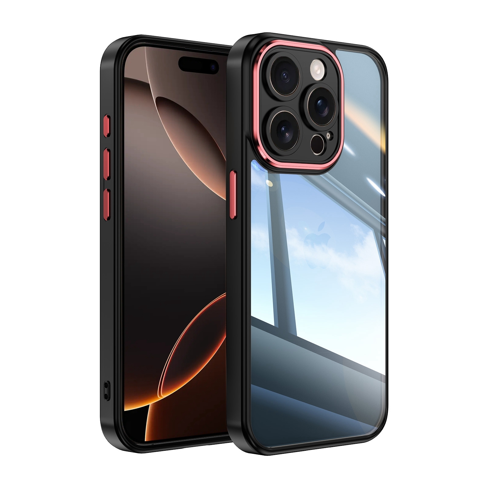 For iPhone 16 Pro Acrylic Hybrid TPU Armor Shockproof Phone Case(Black Red) For iPhone 16 Pro Acrylic Hybrid TPU Armor Shockproof Phone Case(Black Red)