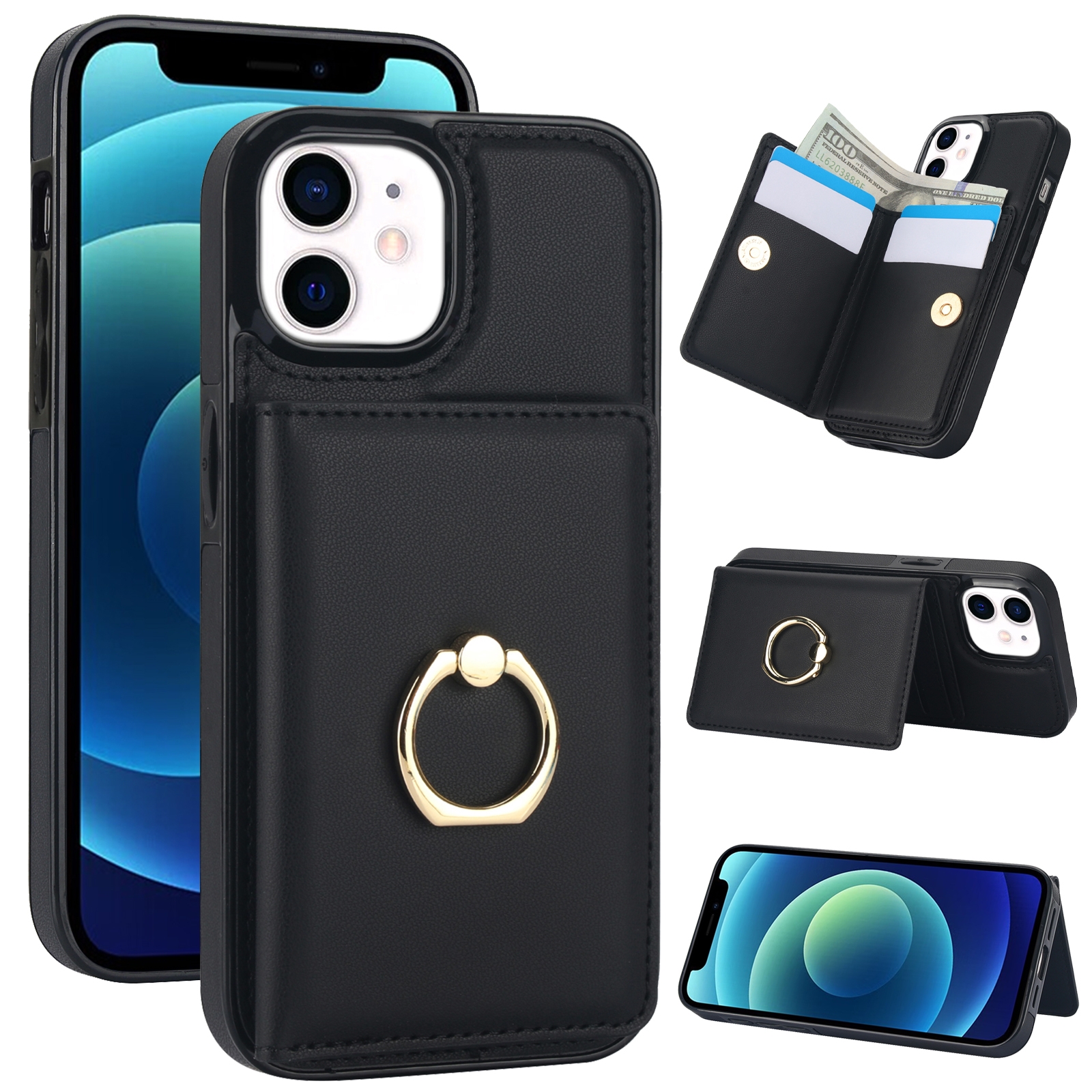 For iPhone 14 Plus RFID Anti-theft Card Ring Holder Phone Case(Black) For iPhone 14 Plus RFID Anti-theft Card Ring Holder Phone Case(Black)