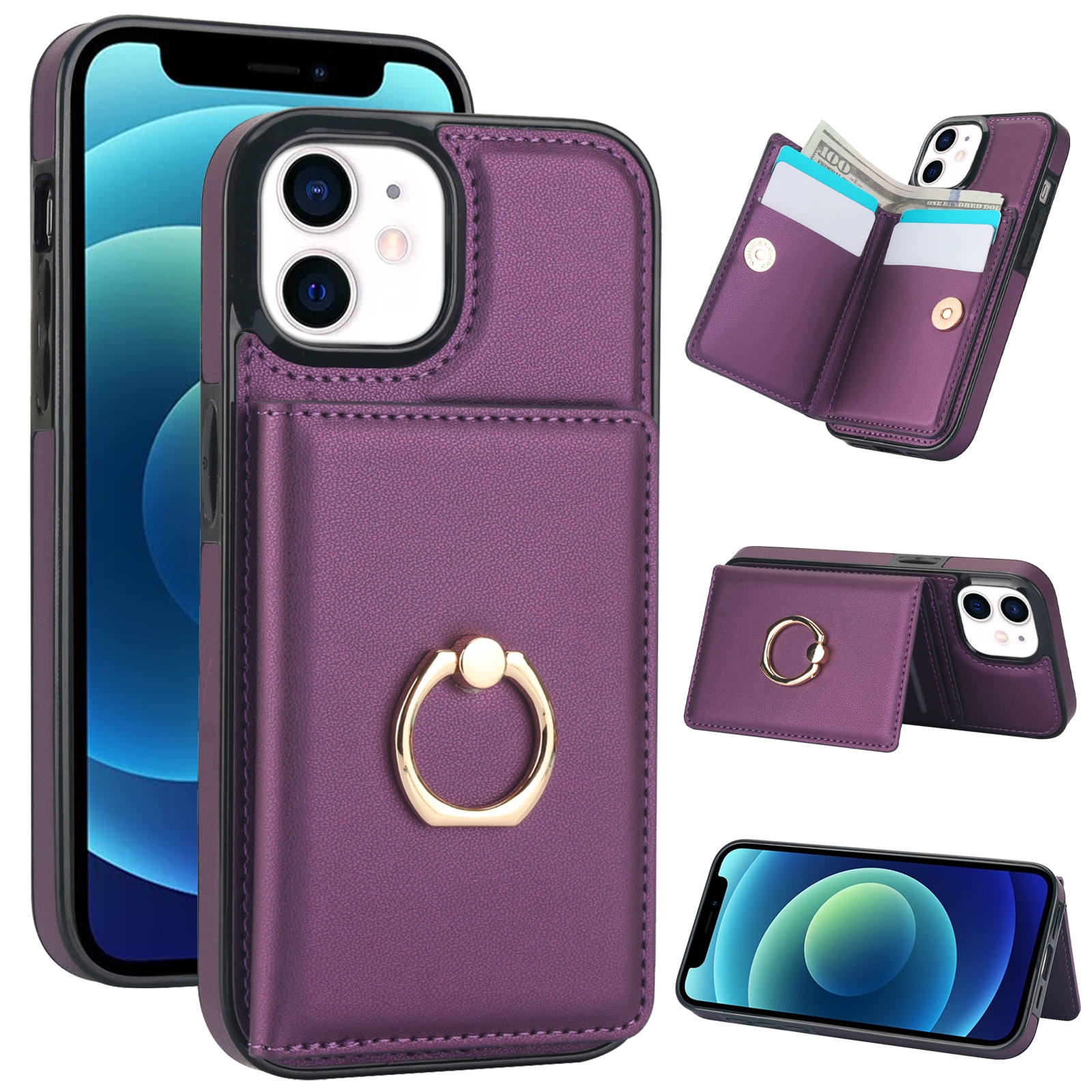 For iPhone 14/13 RFID Anti-theft Card Ring Holder Phone Case(Dark Purple) For iPhone 14/13 RFID Anti-theft Card Ring Holder Phone Case(Dark Purple)