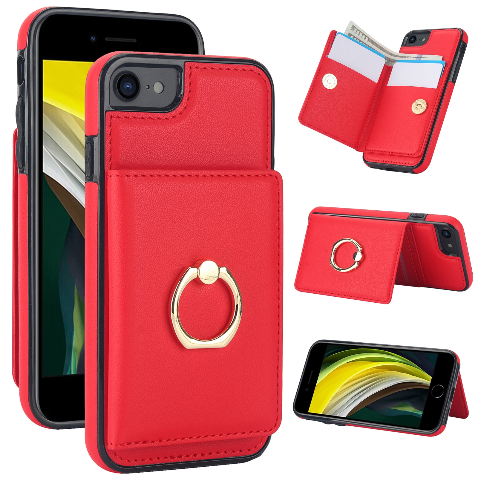 For iPhone SE 2022/SE 2020/6/7/8 RFID Anti-theft Card Ring Holder Phone Case(Red) For iPhone SE 2022/SE 2020/6/7/8 RFID Anti-theft Card Ring Holder Phone Case(Red)