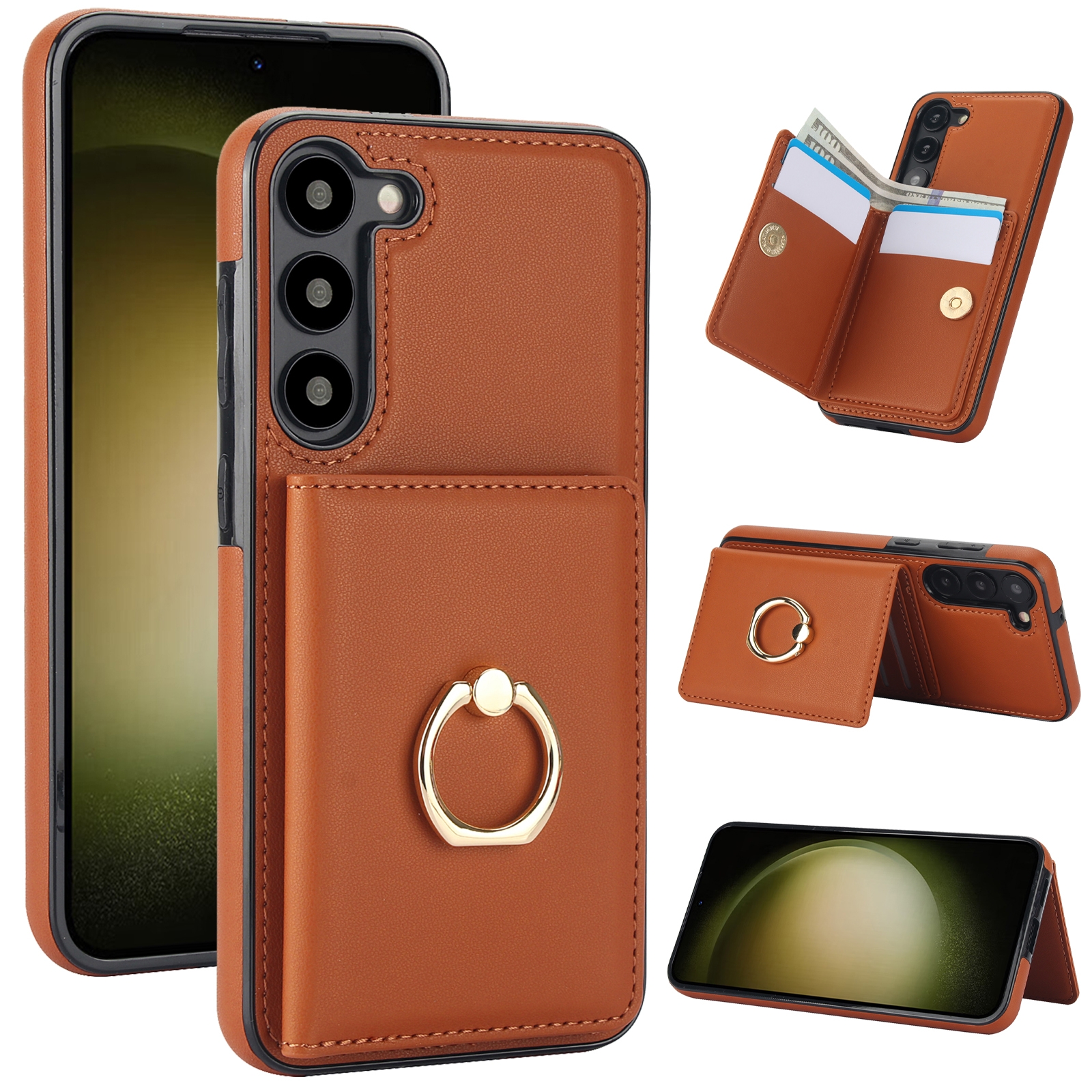 For Samsung Galaxy S23+ 5G RFID Anti-theft Card Ring Holder Phone Case(Brown) For Samsung Galaxy S23+ 5G RFID Anti-theft Card Ring Holder Phone Case(Brown)