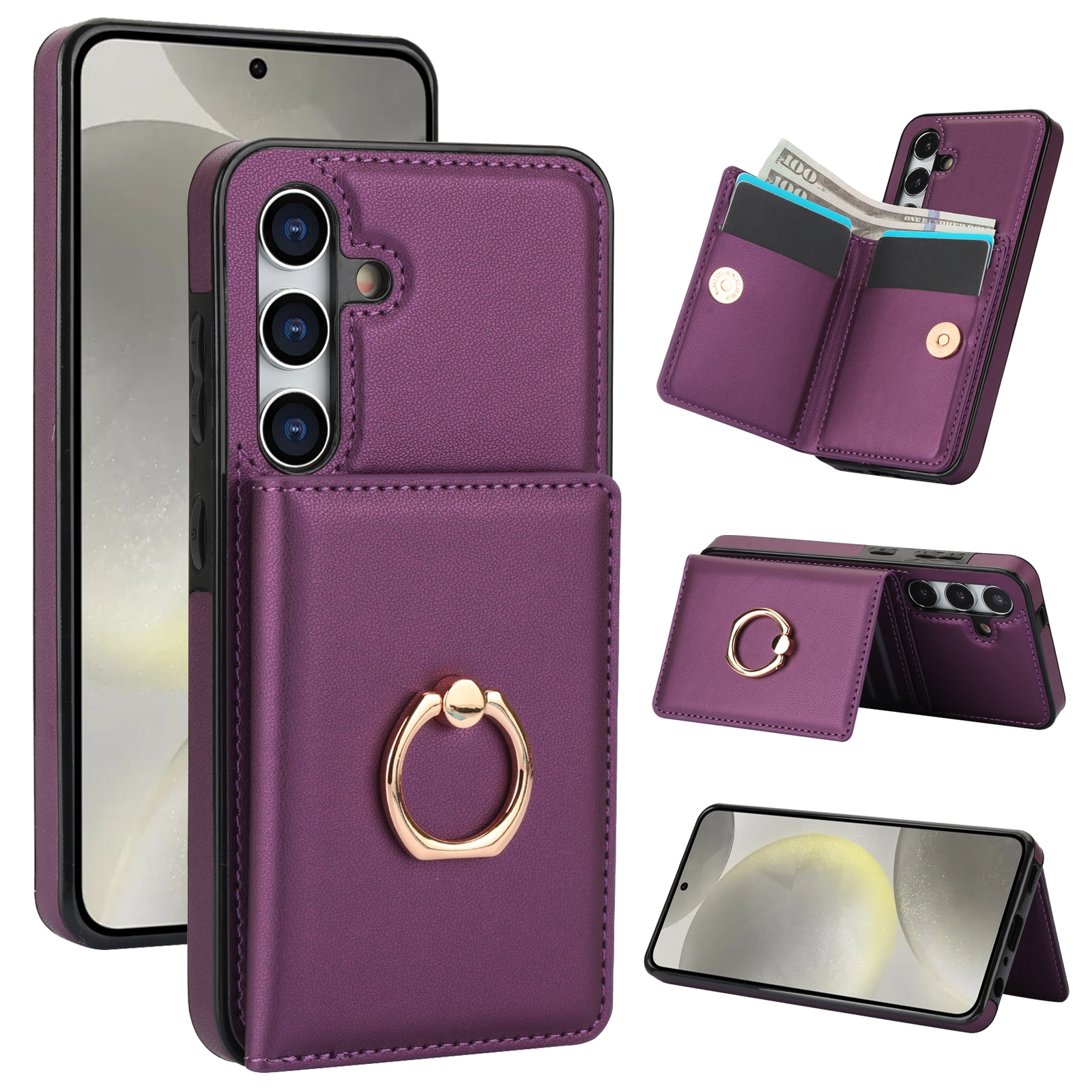 For Samsung Galaxy S24 5G RFID Anti-theft Card Ring Holder Phone Case(Dark Purple) For Samsung Galaxy S24 5G RFID Anti-theft Card Ring Holder Phone Case(Dark Purple)