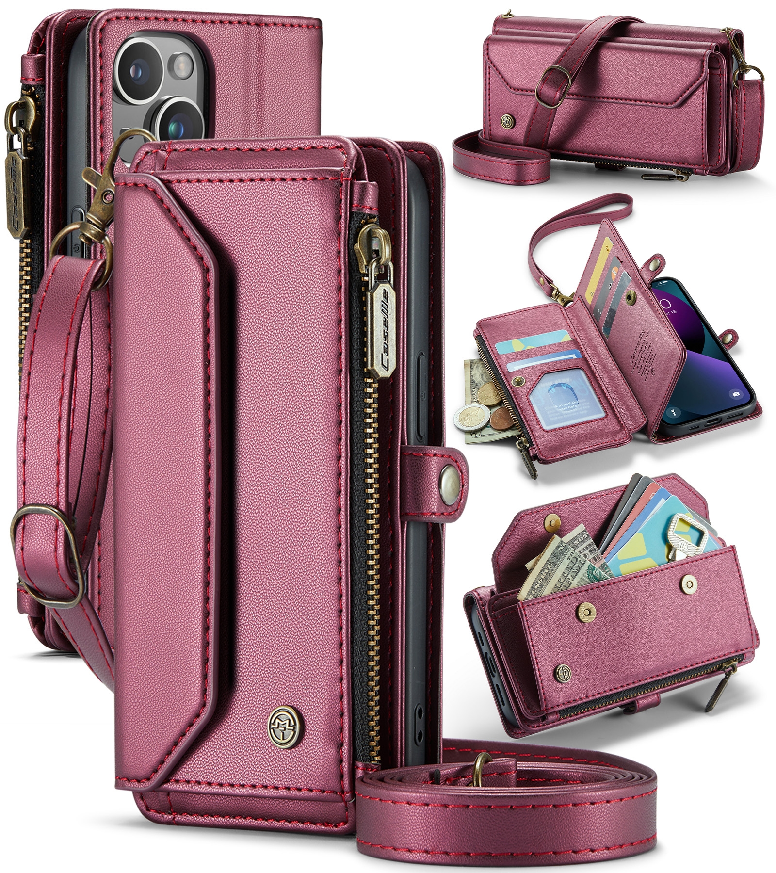 For iPhone 13 mini CaseMe C36 Card Slots Zipper Wallet RFID Anti-theft Leather Phone Case(Wine Red) For iPhone 13 mini CaseMe C36 Card Slots Zipper Wallet RFID Anti-theft Leather Phone Case(Wine Red)
