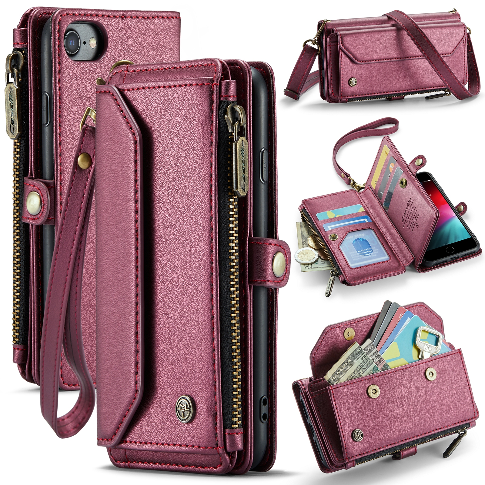 For iPhone SE 2022 / SE 2020 CaseMe C36 Card Slots Zipper Wallet RFID Anti-theft Leather Phone Case(Wine Red) For iPhone SE 2022 / SE 2020 CaseMe C36 Card Slots Zipper Wallet RFID Anti-theft Leather Phone Case(Wine Red)