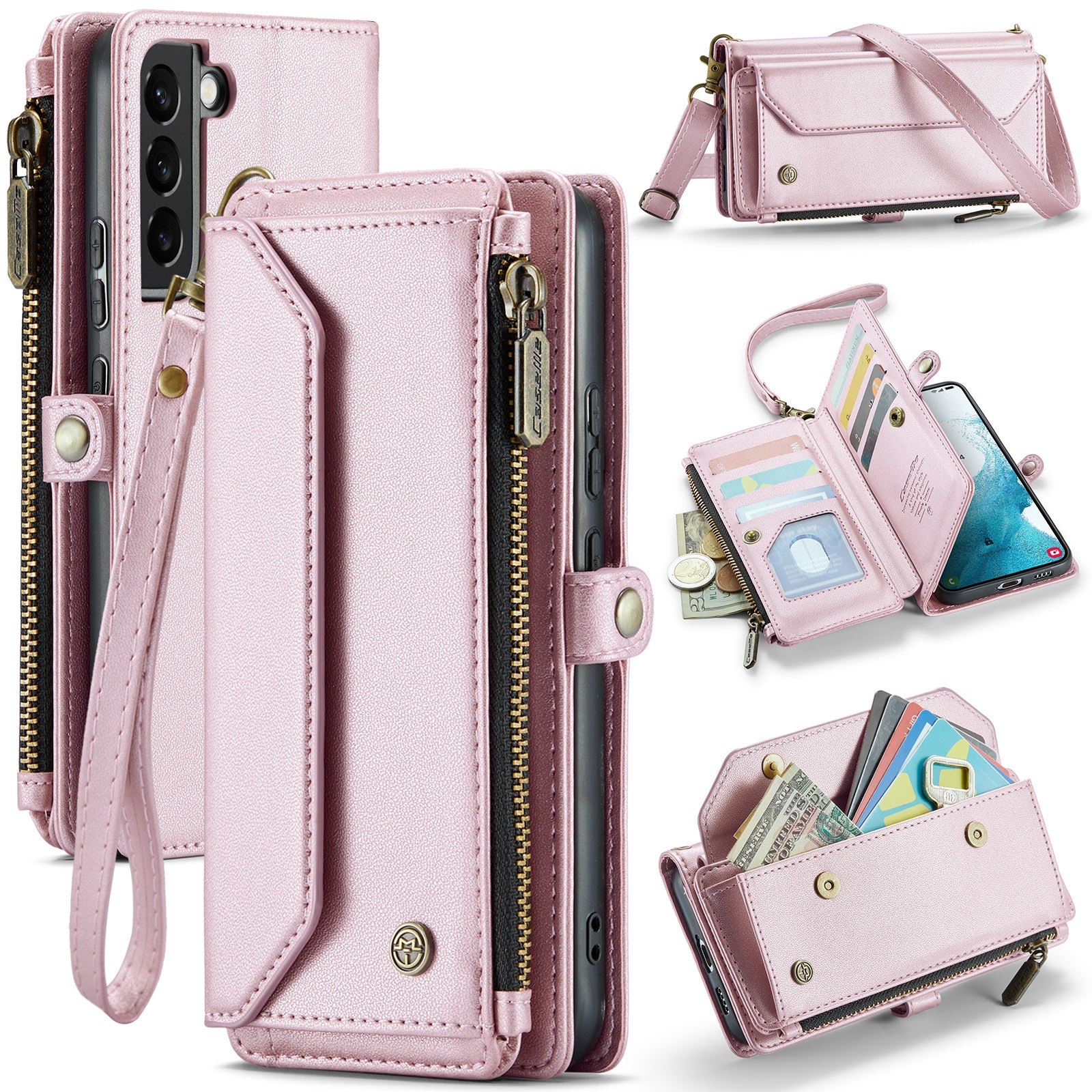 For Samsung Galaxy S22+ 5G CaseMe C36 Card Slots Zipper Wallet RFID Anti-theft Leather Phone Case(Pink) For Samsung Galaxy S22+ 5G CaseMe C36 Card Slots Zipper Wallet RFID Anti-theft Leather Phone Case(Pink)