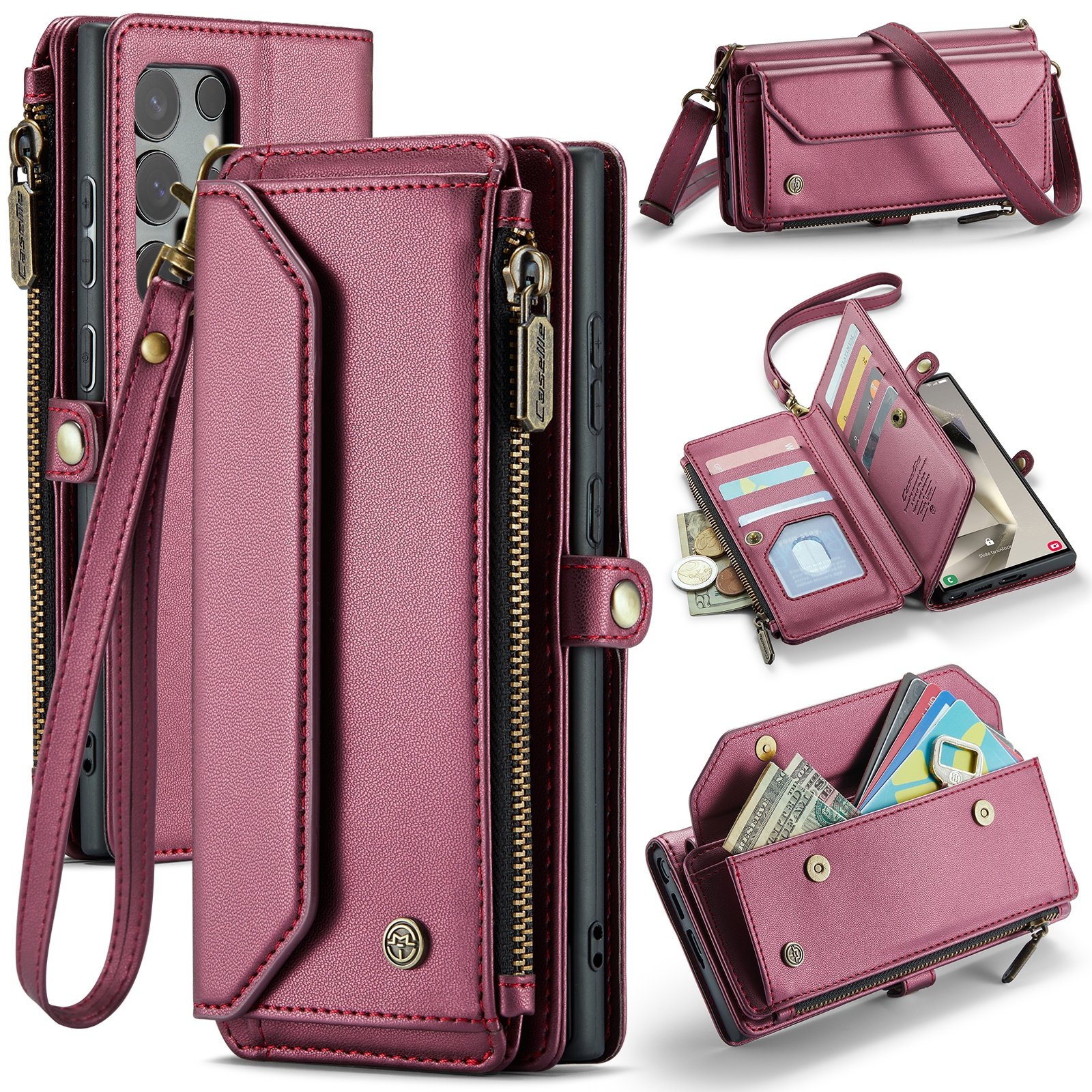 For Samsung Galaxy S24 Ultra 5G CaseMe C36 Card Slots Zipper Wallet RFID Anti-theft Leather Phone Case(Wine Red) For Samsung Galaxy S24 Ultra 5G CaseMe C36 Card Slots Zipper Wallet RFID Anti-theft Leather Phone Case(Wine Red)