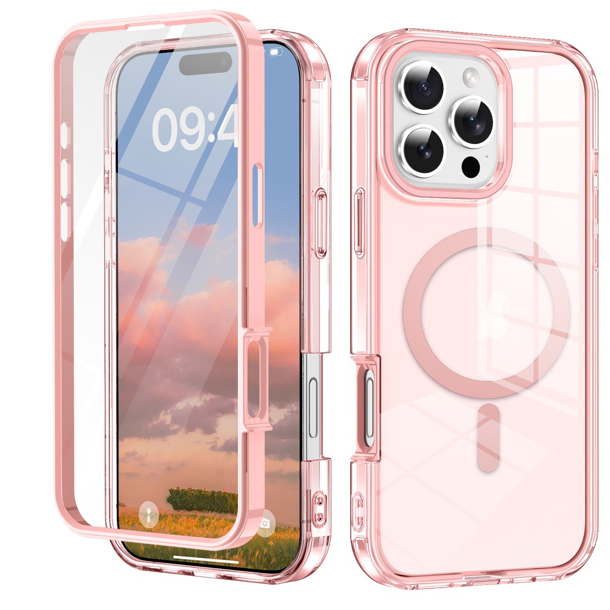 For iPhone 16 Pro Max Colorful MagSafe Magnetic PC Hybrid TPU Phone Case(Pink) For iPhone 16 Pro Max Colorful MagSafe Magnetic PC Hybrid TPU Phone Case(Pink)