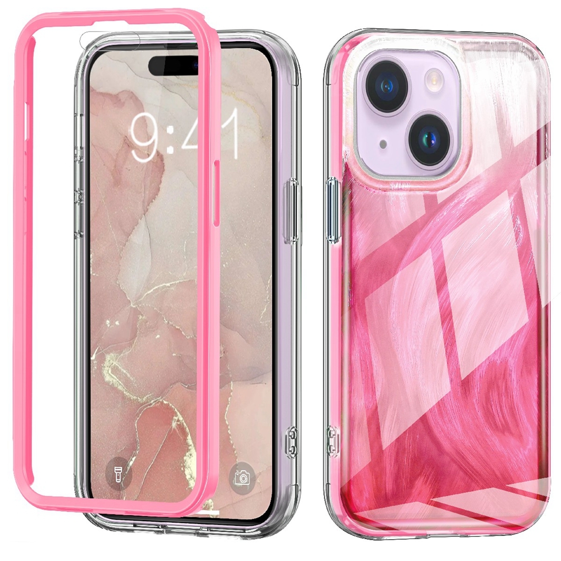 For iPhone 15 Plus IMD Gradient Feather PC Hybrid TPU Phone Case(Rose Red) For iPhone 15 Plus IMD Gradient Feather PC Hybrid TPU Phone Case(Rose Red)