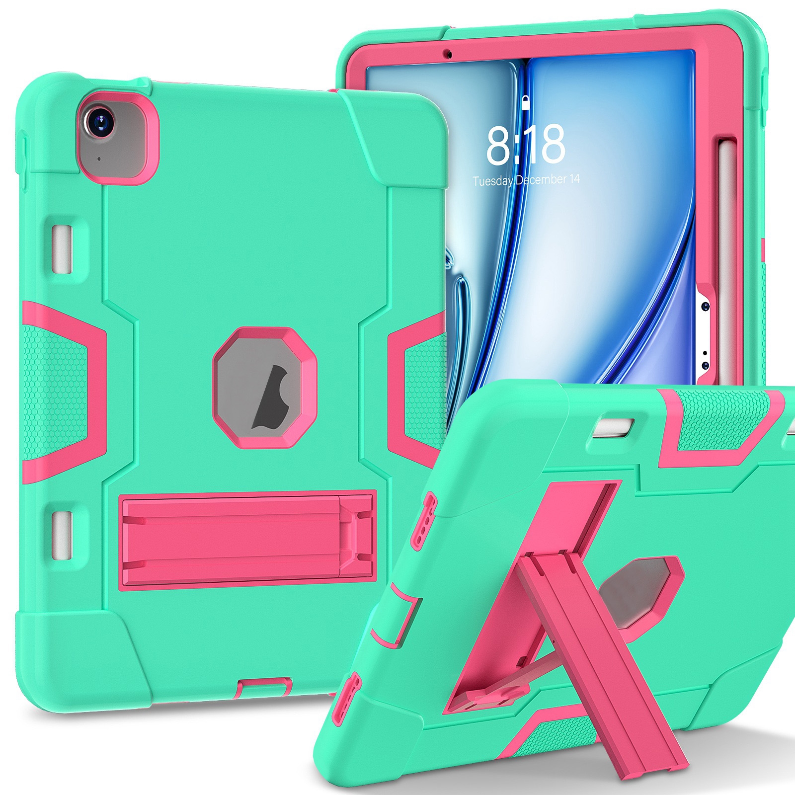For iPad Air 11 2024 Contrast Color Silicone Acrylic PC Tablet Case with Holder(Mint Green Rose Red) For iPad Air 11 2024 Contrast Color Silicone Acrylic PC Tablet Case with Holder(Mint Green Rose Red)