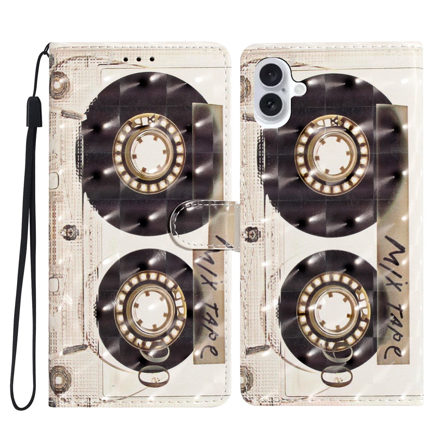 For iPhone 16 3D Pattern Leather Phone Case(Tape) For iPhone 16 3D Pattern Leather Phone Case(Tape)