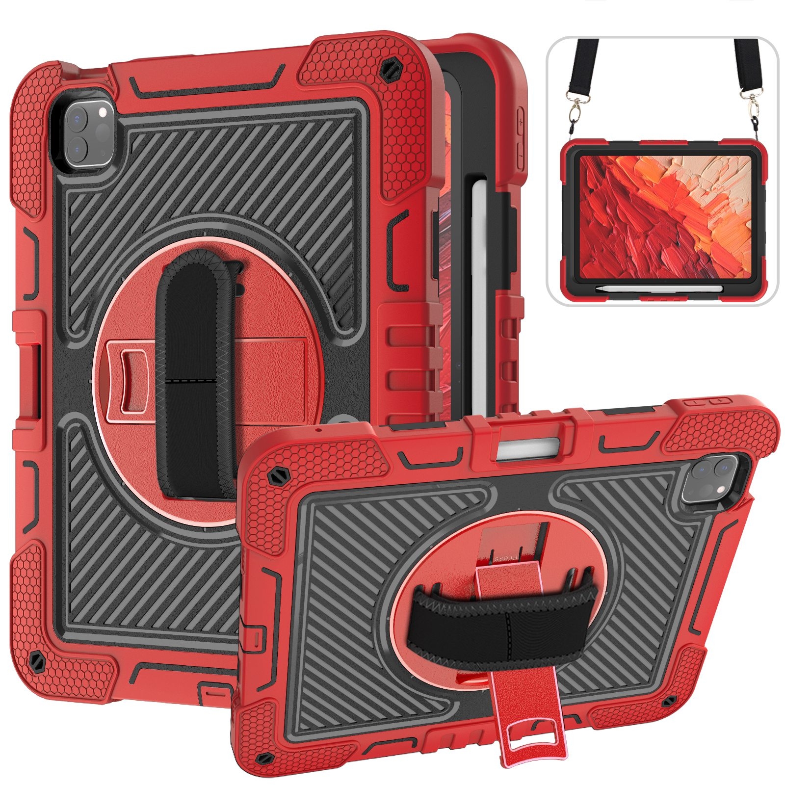 For iPad Pro 11 2024 360 Degree Rotation PC Contrast Silicone Tablet Case(Red + Black) For iPad Pro 11 2024 360 Degree Rotation PC Contrast Silicone Tablet Case(Red + Black)