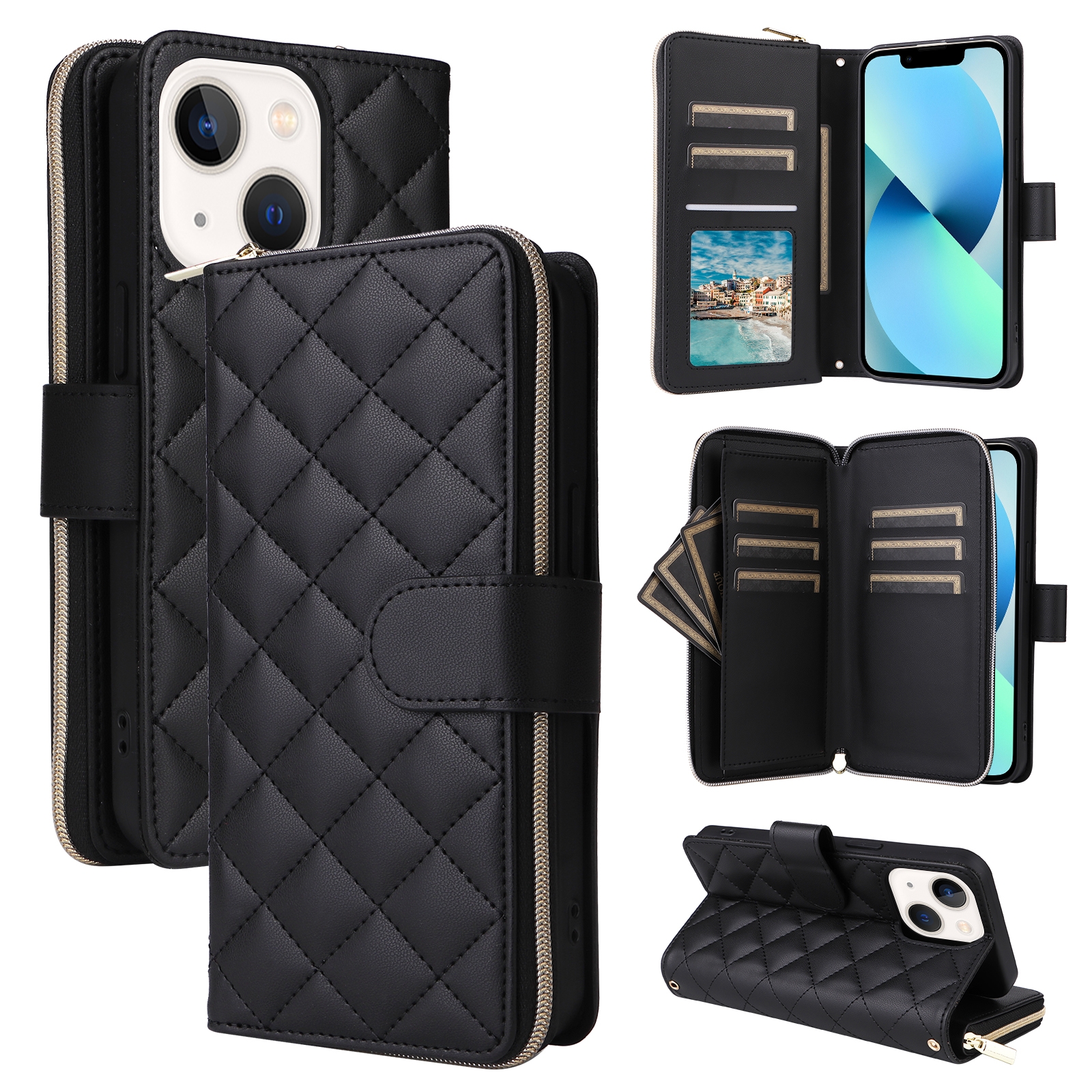 For iPhone 13 mini Crossbody Rhombic Zipper Tower Buckle Leather Phone Case with Lanyard(Black) For iPhone 13 mini Crossbody Rhombic Zipper Tower Buckle Leather Phone Case with Lanyard(Black)