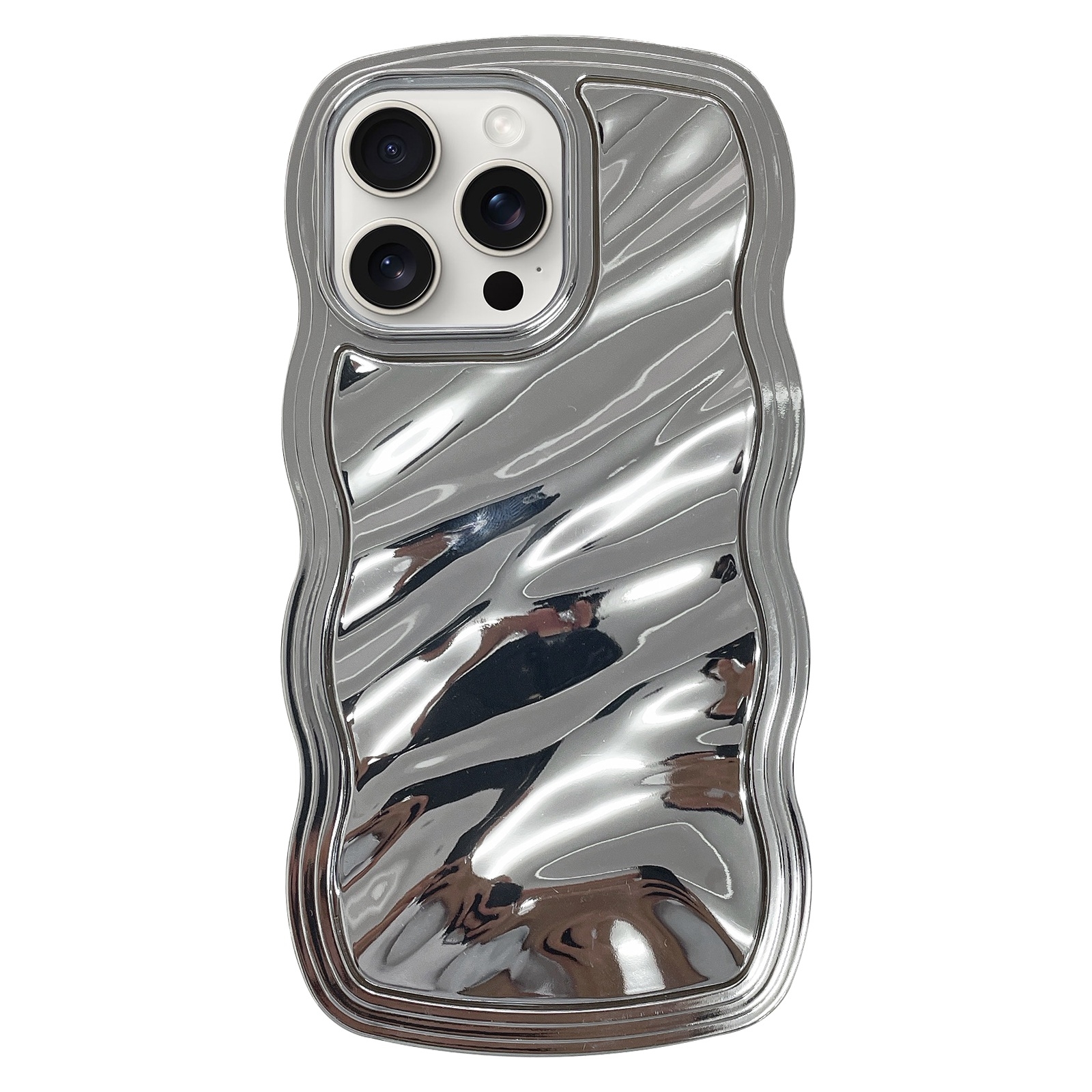 For iPhone 14 Pro Wave Plated PC Hybrid TPU Phone Case(Silver) For iPhone 14 Pro Wave Plated PC Hybrid TPU Phone Case(Silver)