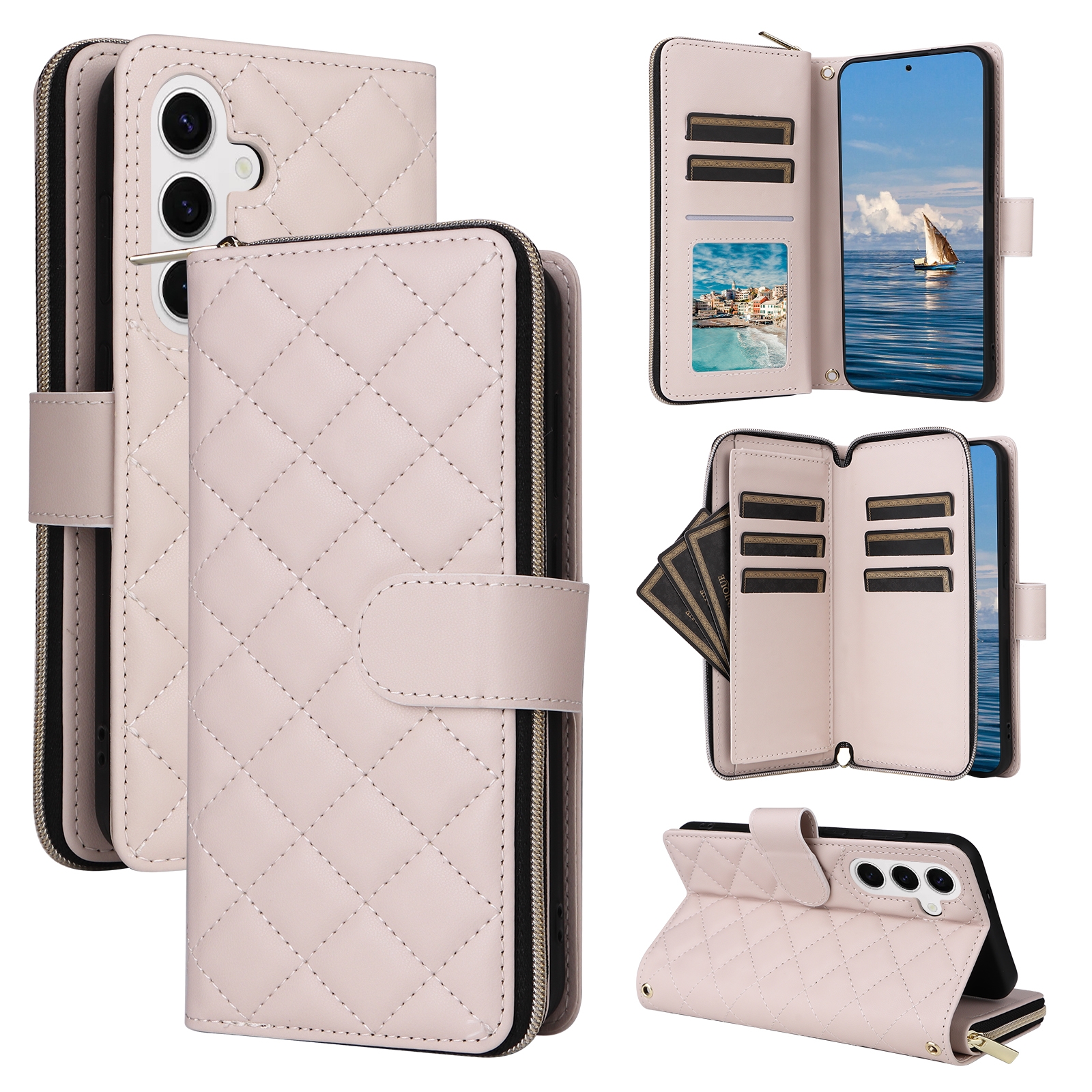 For Samsung Galaxy S24 5G Crossbody Rhombic Zipper Tower Buckle Leather Phone Case with Lanyard(Beige) For Samsung Galaxy S24 5G Crossbody Rhombic Zipper Tower Buckle Leather Phone Case with Lanyard(Beige)