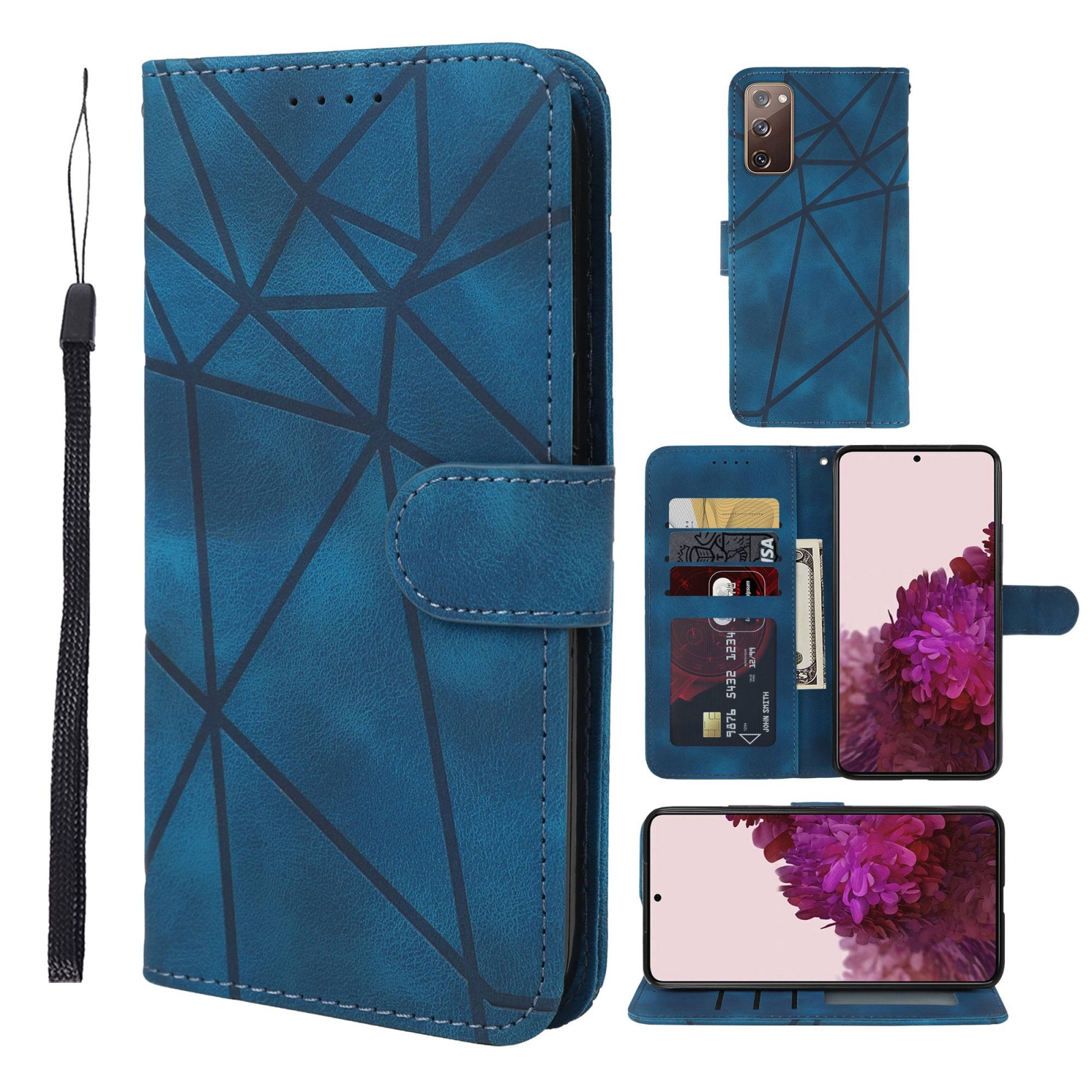 For Samsung Galaxy S20 FE Skin Feel Geometric Lines Leather Phone Case(Blue) For Samsung Galaxy S20 FE Skin Feel Geometric Lines Leather Phone Case(Blue)