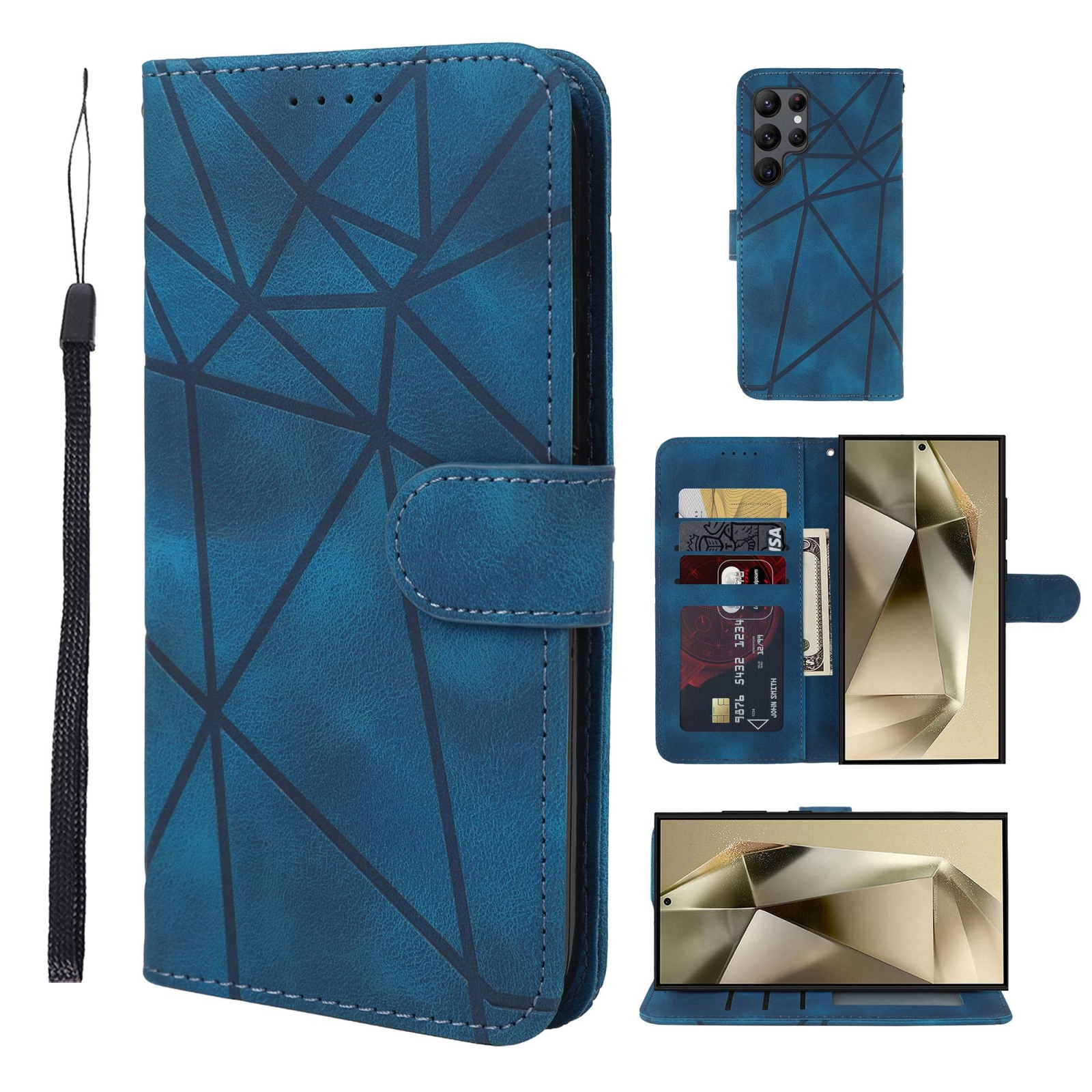 For Samsung Galaxy S24 Ultra 5G Skin Feel Geometric Lines Leather Phone Case(Blue) For Samsung Galaxy S24 Ultra 5G Skin Feel Geometric Lines Leather Phone Case(Blue)