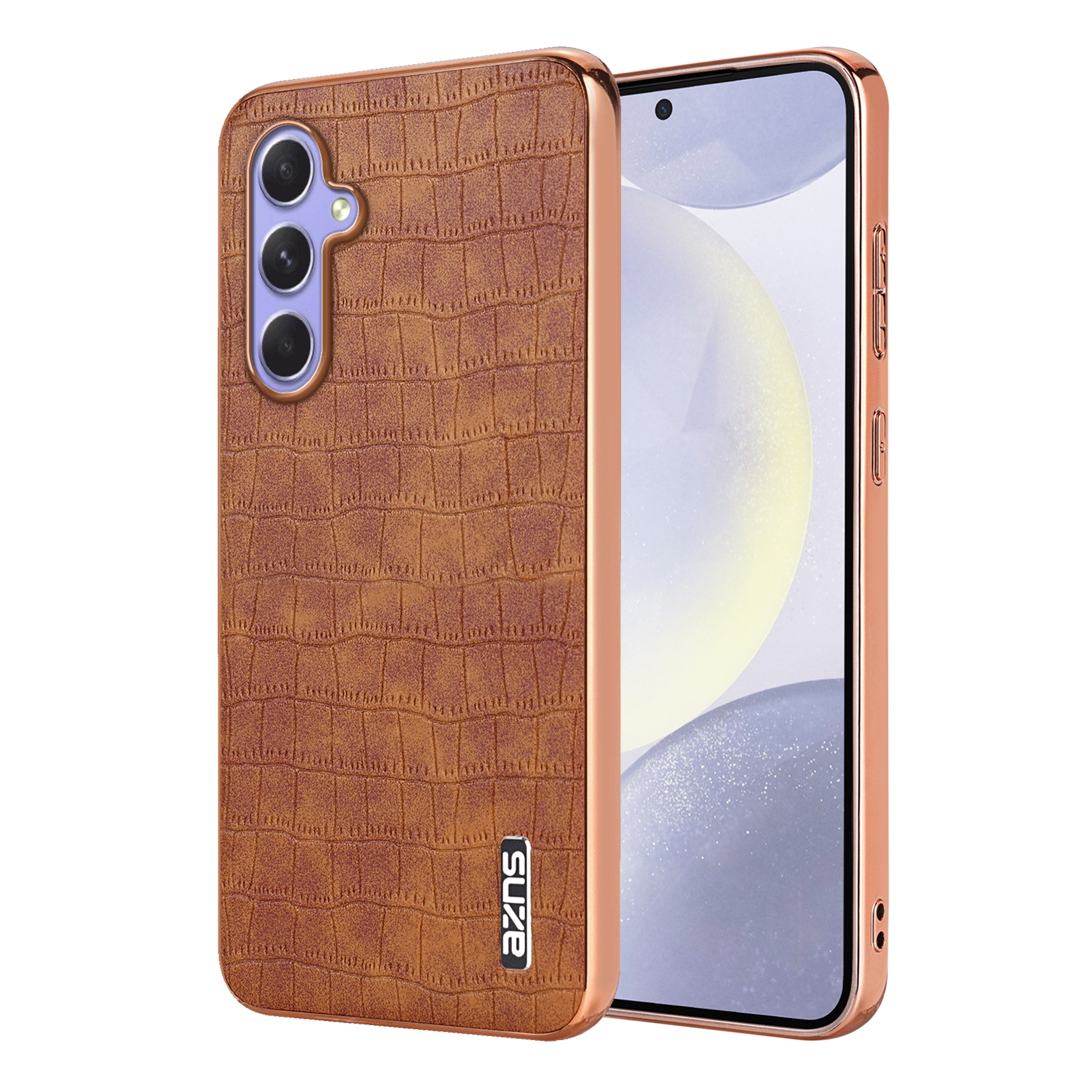 For Samsung Galaxy S23 FE 5G AZNS Electroplated Frame Crocodile Texture Full Coverage Phone Case(Brown) For Samsung Galaxy S23 FE 5G AZNS Electroplated Frame Crocodile Texture Full Coverage Phone Case(Brown)