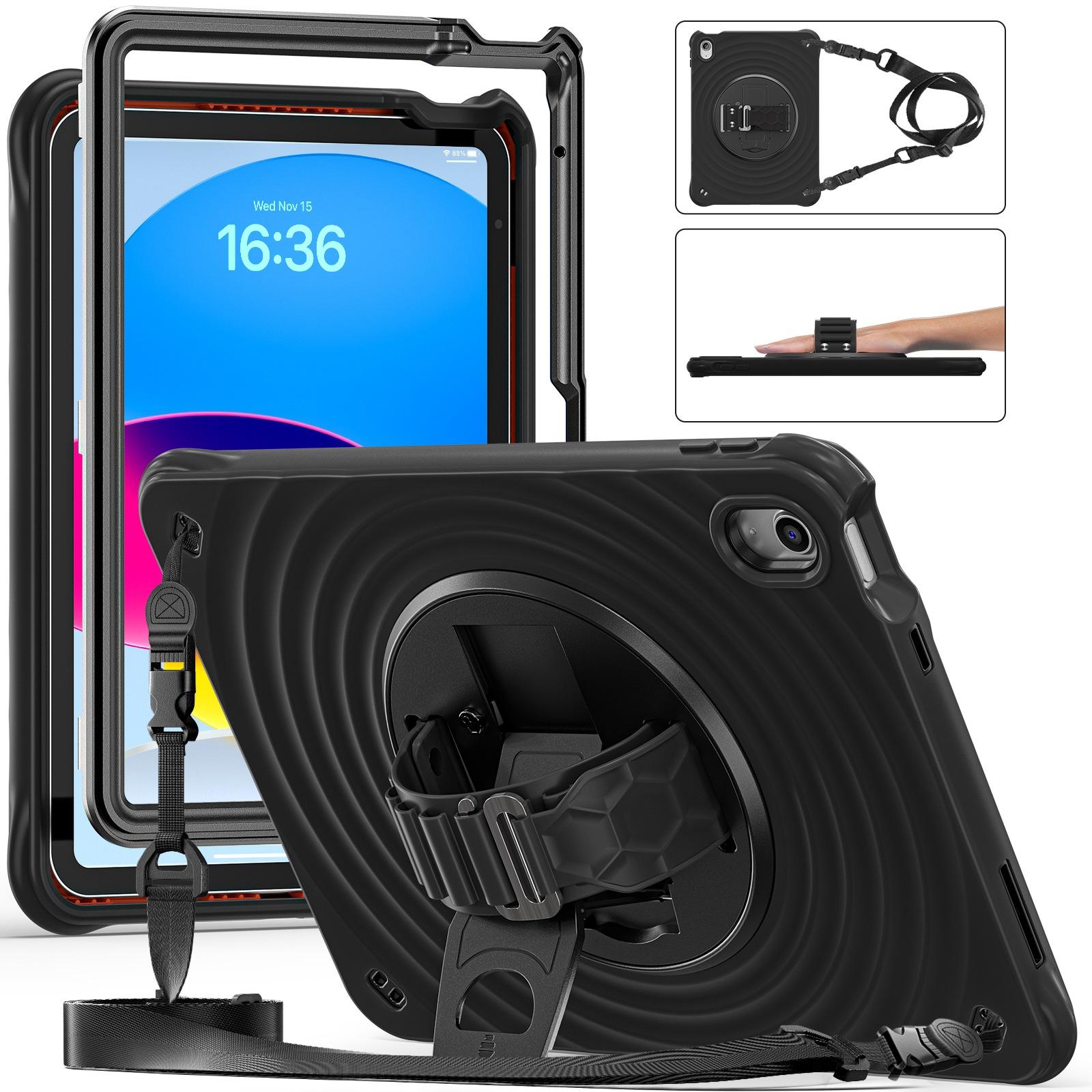 For iPad 10th Gen 10.9 2022 Rotation Holder Silicone Hybrid PC Tablet Case(Black) For iPad 10th Gen 10.9 2022 Rotation Holder Silicone Hybrid PC Tablet Case(Black)