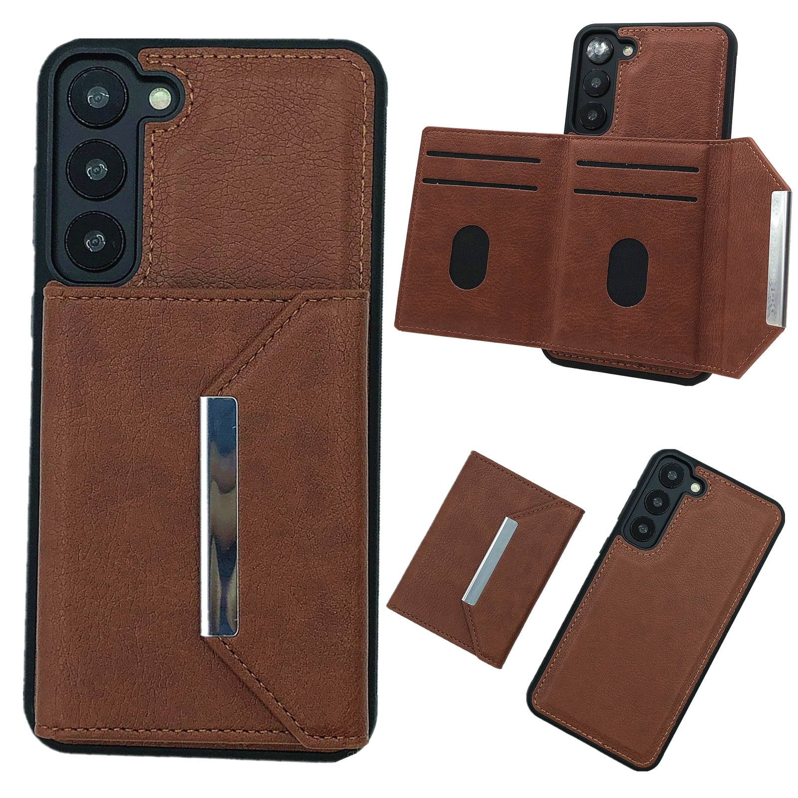 For Samsung Galaxy S22 5G Solid Color Metal Buckle Card Slots Bag Phone Case(Brown) For Samsung Galaxy S22 5G Solid Color Metal Buckle Card Slots Bag Phone Case(Brown)