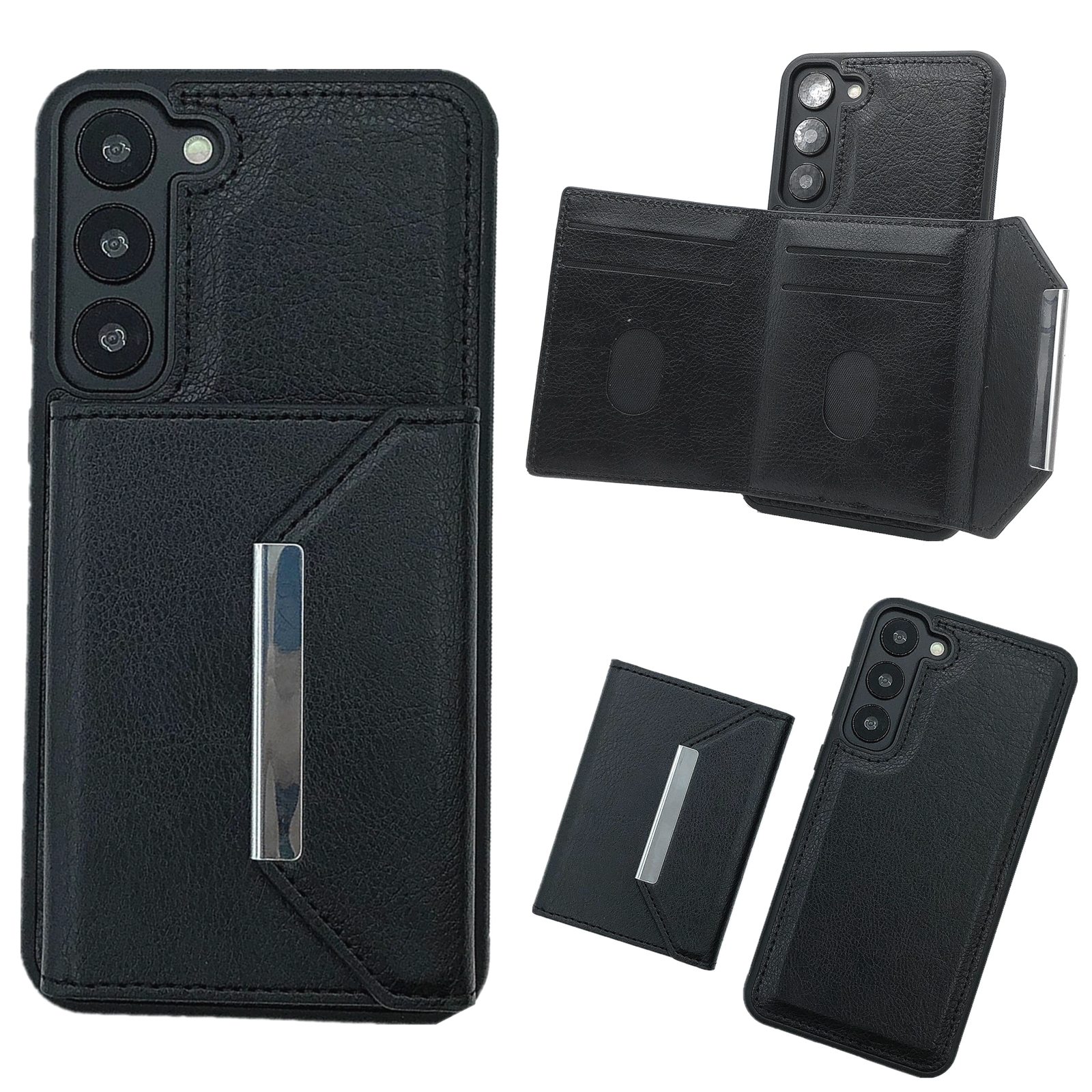 For Samsung Galaxy S22+ 5G Solid Color Metal Buckle Card Slots Bag Phone Case(Black) For Samsung Galaxy S22+ 5G Solid Color Metal Buckle Card Slots Bag Phone Case(Black)