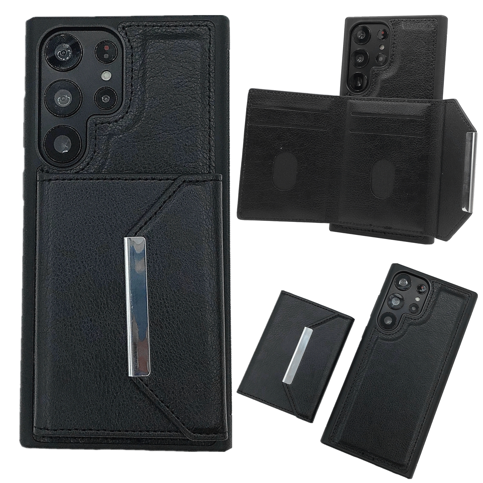 For Samsung Galaxy S21 Ultra 5G Solid Color Metal Buckle Card Slots Bag Phone Case(Black) For Samsung Galaxy S21 Ultra 5G Solid Color Metal Buckle Card Slots Bag Phone Case(Black)