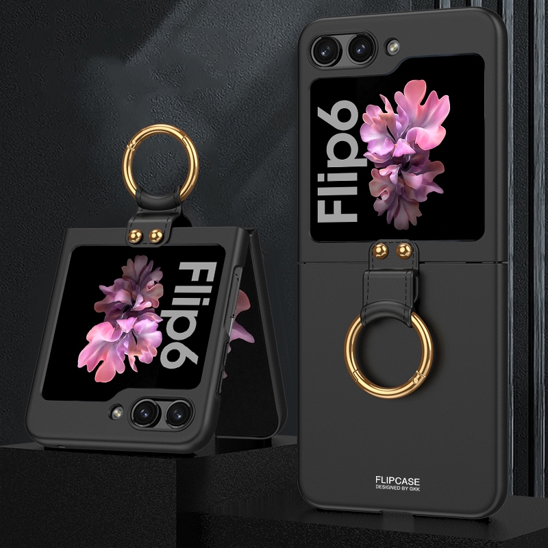 For Samsung Galaxy Z Flip6 GKK Ultra-thin PC Full Coverage Phone Case with Ring Holder(Black)