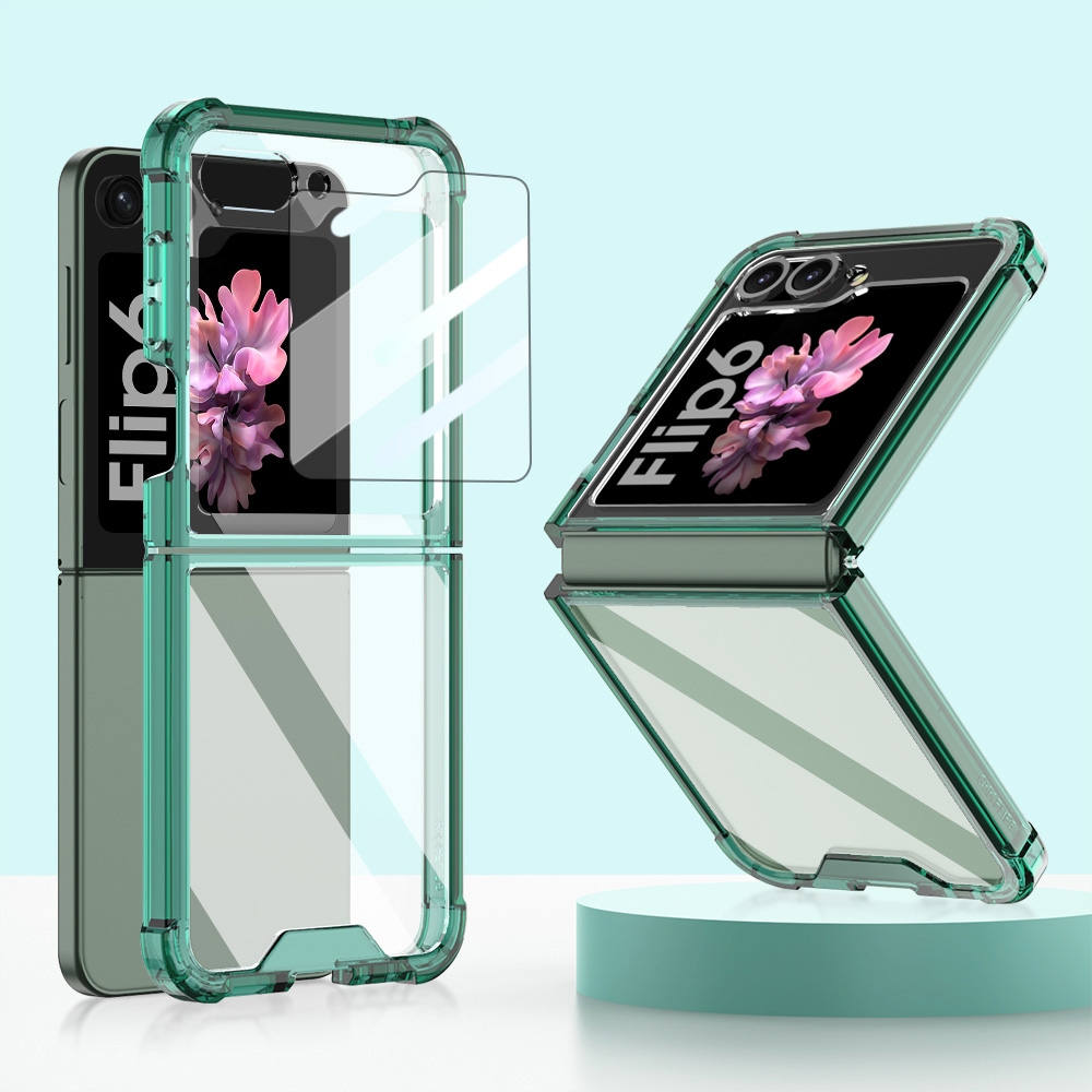 For Samsung Galaxy Z Flip6 GKK Airbag Full Coverage Phone Case with Tempered Film(Green)