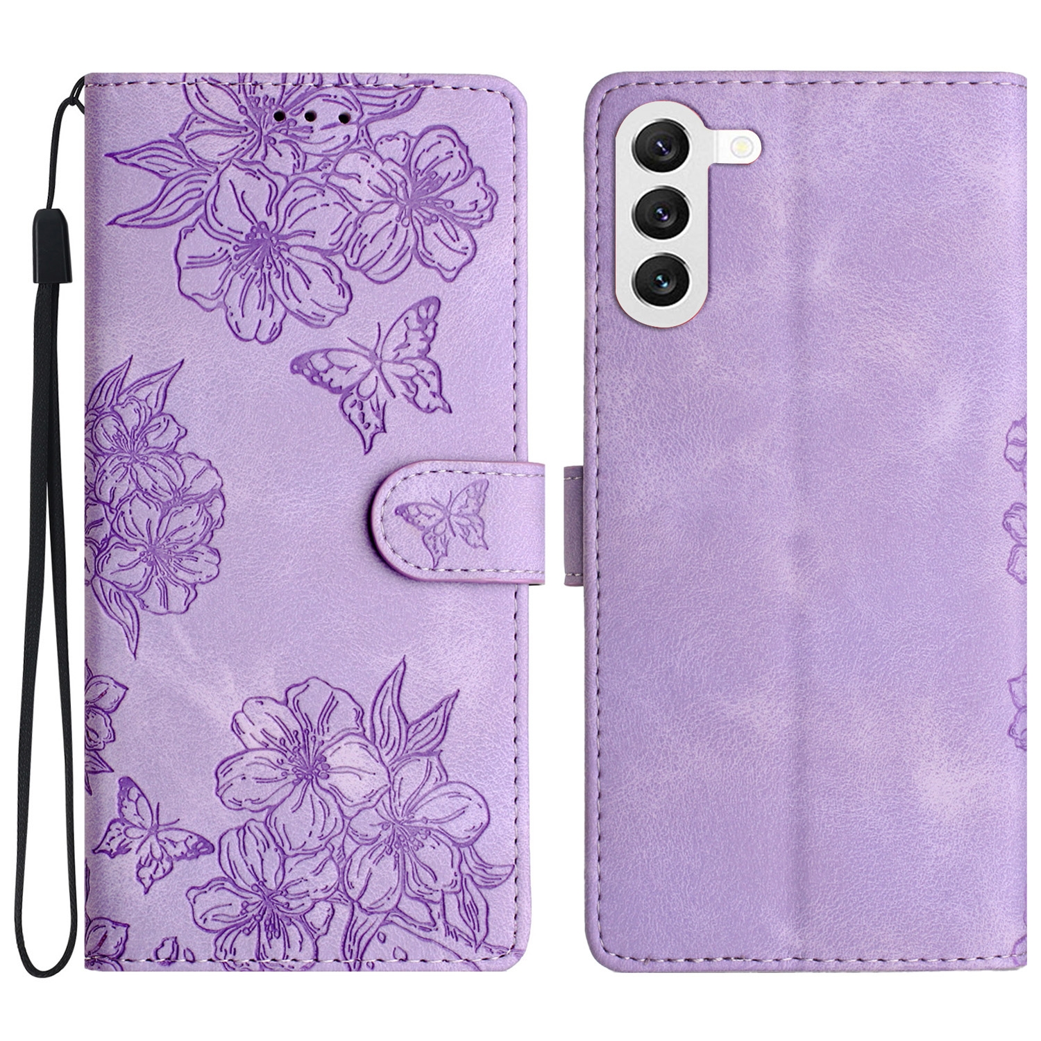 For Samsung Galaxy S24 5G Cherry Blossom Butterfly Skin Feel Embossed PU Phone Case(Purple) For Samsung Galaxy S24 5G Cherry Blossom Butterfly Skin Feel Embossed PU Phone Case(Purple)