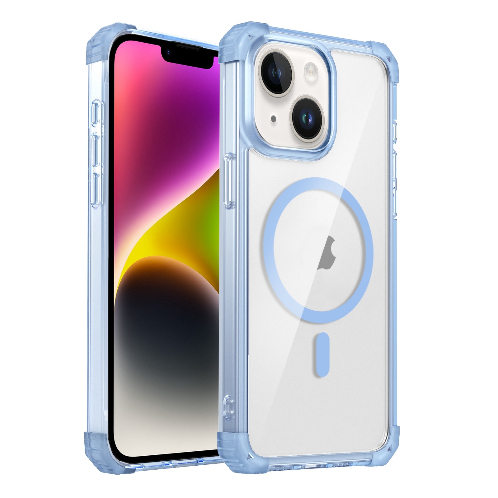 For iPhone 14 Plus Transparent MagSafe Magnetic Phone Case(Blue) For iPhone 14 Plus Transparent MagSafe Magnetic Phone Case(Blue)